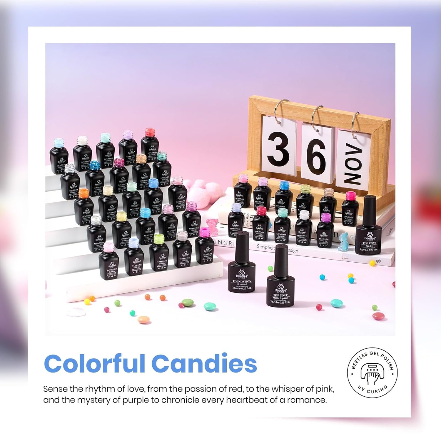 image:imageBeetles Gel Polish Set 39Pcs Red Burgundy Blue Green Nude Pink Purple Gel Nail Polish with Base Top Coat for Manicure Lovers DIY at Home UV LED Needed Gift for Women Enchanted JewelryColorful Candies