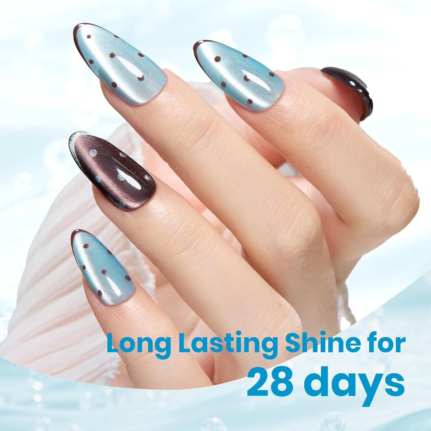 image:imageBeetles Pistachio Latte Cat Eye Gel Polish Brown Base Green Magnetic Glow 15ml Fall Brown Cat Eye Gel Green Magnetic Glass Shimmer Effect Soak Off UV Nail Polish for DIY Nail Art Salon ManicuresA Glassy Blue Cat Eye Crystal Ocean