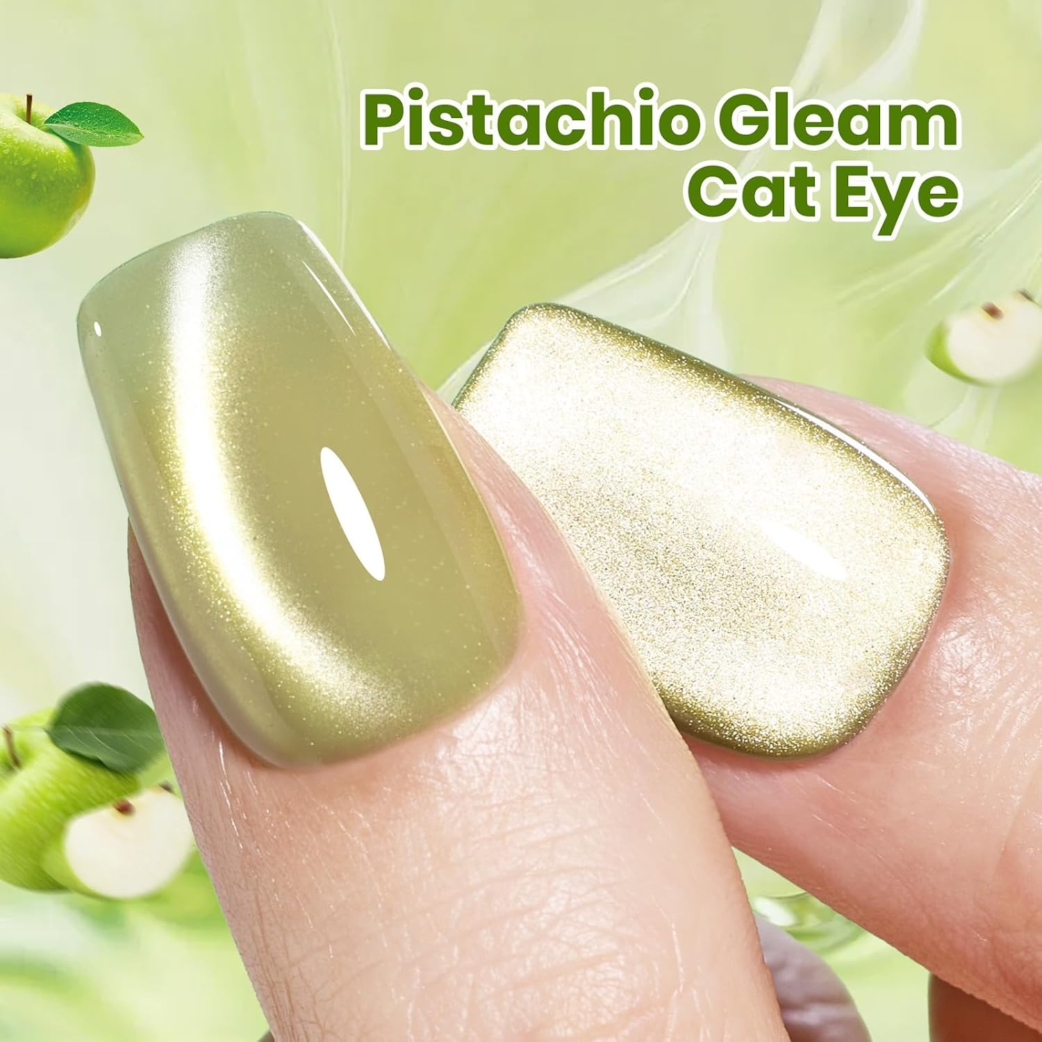 image:imageBeetles Pistachio Latte Cat Eye Gel Polish Brown Base Green Magnetic Glow 15ml Fall Brown Cat Eye Gel Green Magnetic Glass Shimmer Effect Soak Off UV Nail Polish for DIY Nail Art Salon ManicuresH Glassy Green Pistachio Gleam