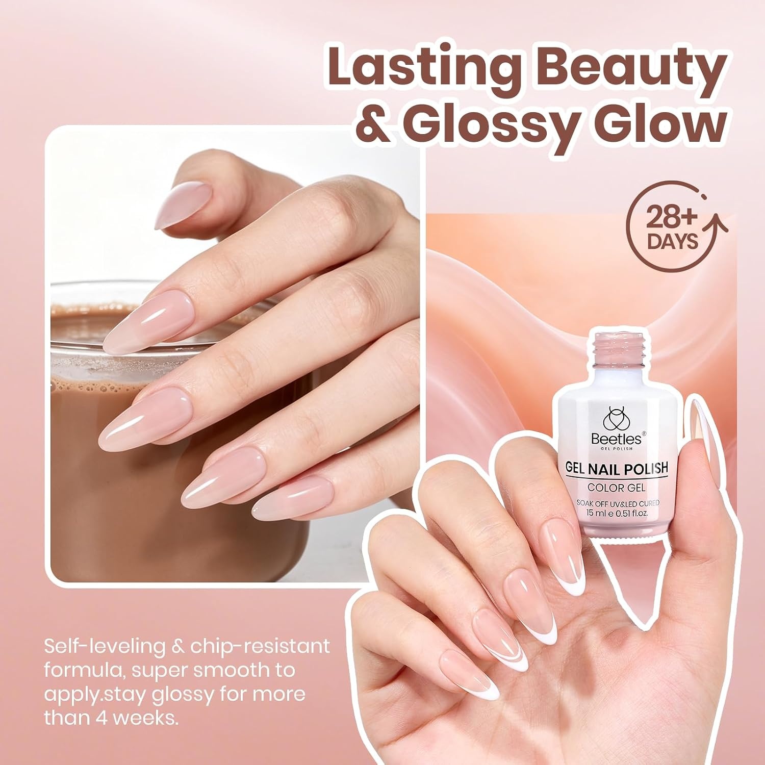 image:imageBeetles Pistachio Latte Cat Eye Gel Polish Brown Base Green Magnetic Glow 15ml Fall Brown Cat Eye Gel Green Magnetic Glass Shimmer Effect Soak Off UV Nail Polish for DIY Nail Art Salon ManicuresA Sheer Pink Rose Milk
