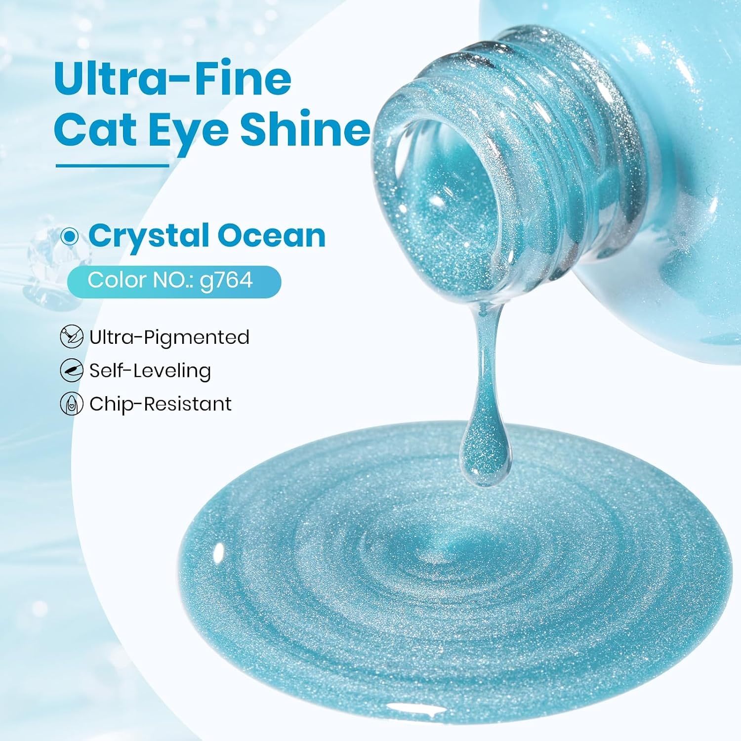image:imageBeetles Pistachio Latte Cat Eye Gel Polish Brown Base Green Magnetic Glow 15ml Fall Brown Cat Eye Gel Green Magnetic Glass Shimmer Effect Soak Off UV Nail Polish for DIY Nail Art Salon ManicuresA Glassy Blue Cat Eye Crystal Ocean