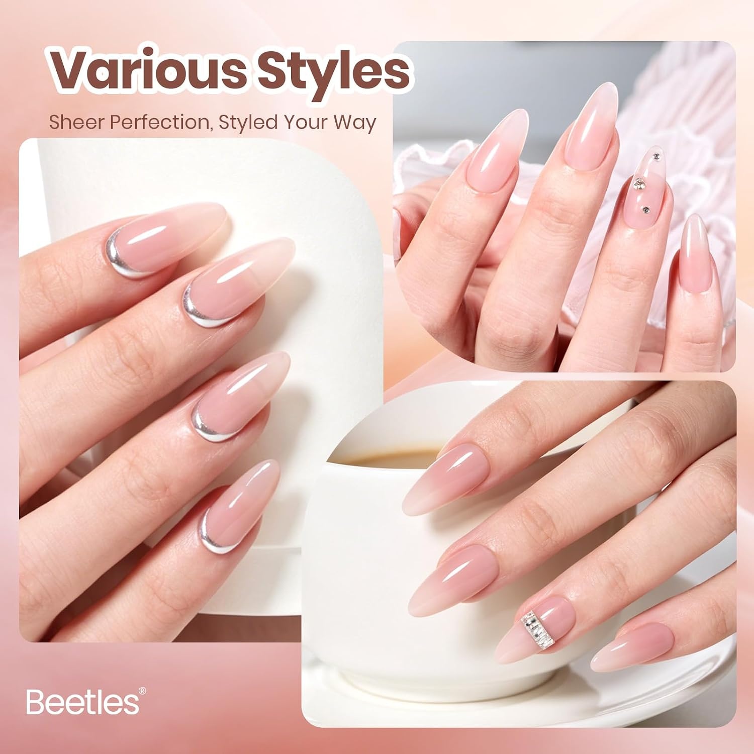 image:imageBeetles Pistachio Latte Cat Eye Gel Polish Brown Base Green Magnetic Glow 15ml Fall Brown Cat Eye Gel Green Magnetic Glass Shimmer Effect Soak Off UV Nail Polish for DIY Nail Art Salon ManicuresA Sheer Pink Rose Milk