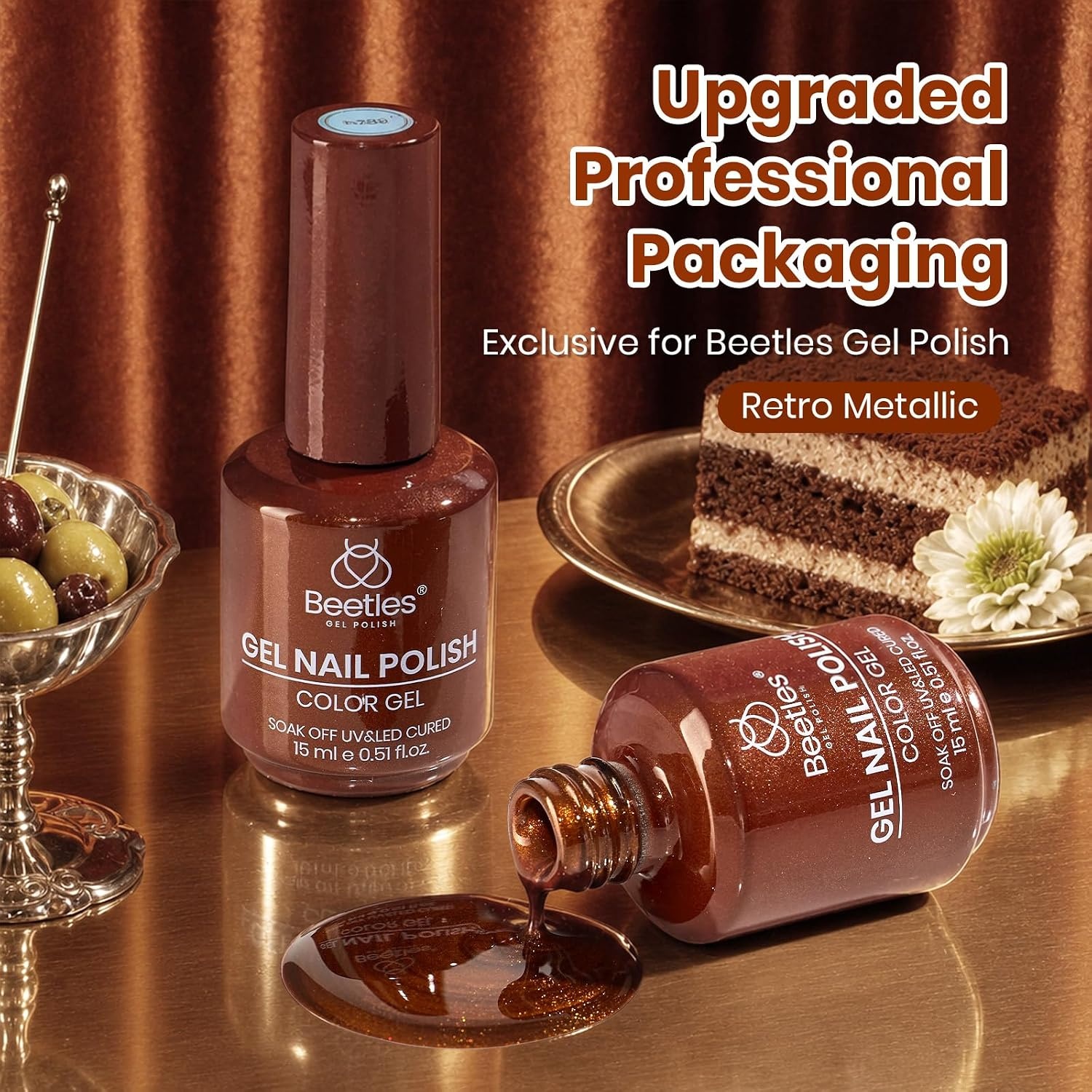 image:imageBeetles Pistachio Latte Cat Eye Gel Polish Brown Base Green Magnetic Glow 15ml Fall Brown Cat Eye Gel Green Magnetic Glass Shimmer Effect Soak Off UV Nail Polish for DIY Nail Art Salon ManicuresRetro Metallic