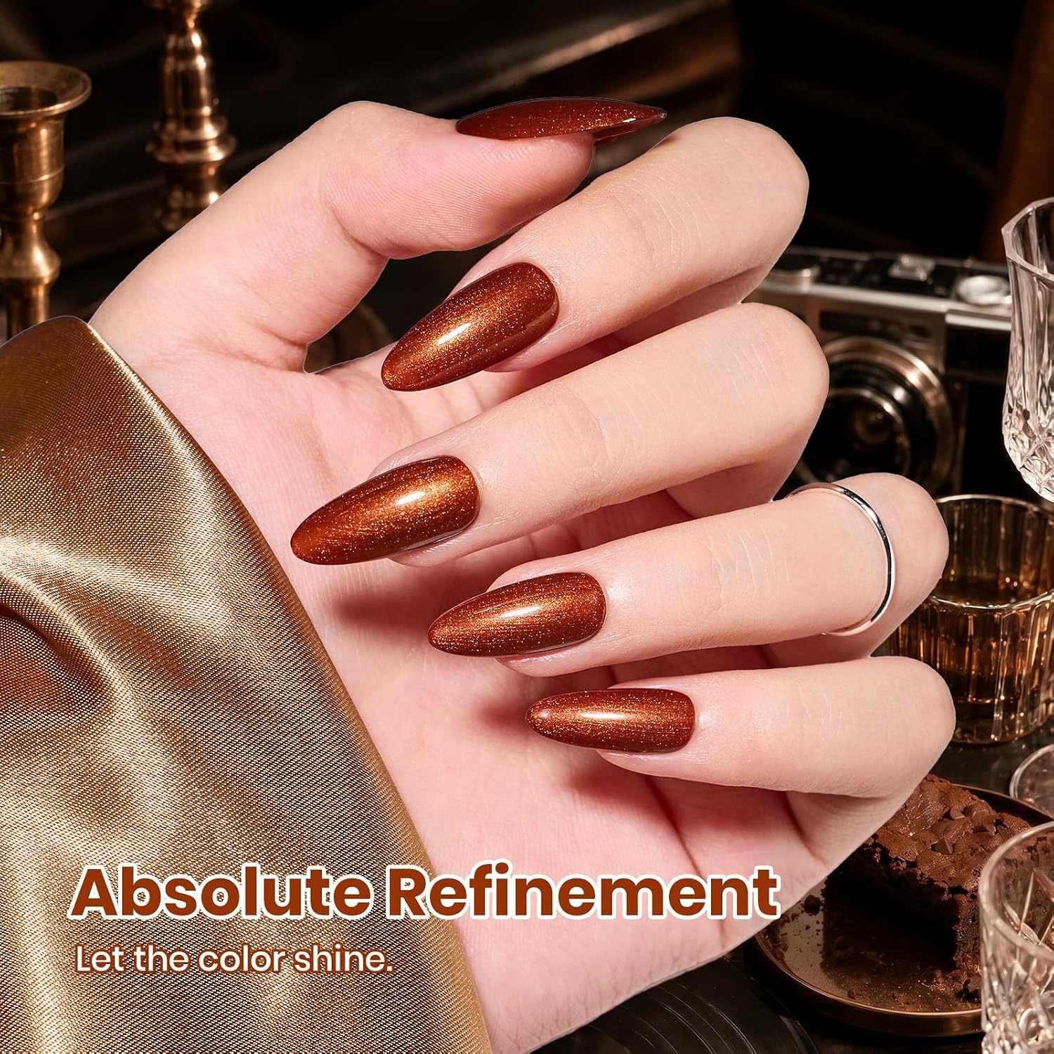 image:imageBeetles Pistachio Latte Cat Eye Gel Polish Brown Base Green Magnetic Glow 15ml Fall Brown Cat Eye Gel Green Magnetic Glass Shimmer Effect Soak Off UV Nail Polish for DIY Nail Art Salon ManicuresRetro Metallic