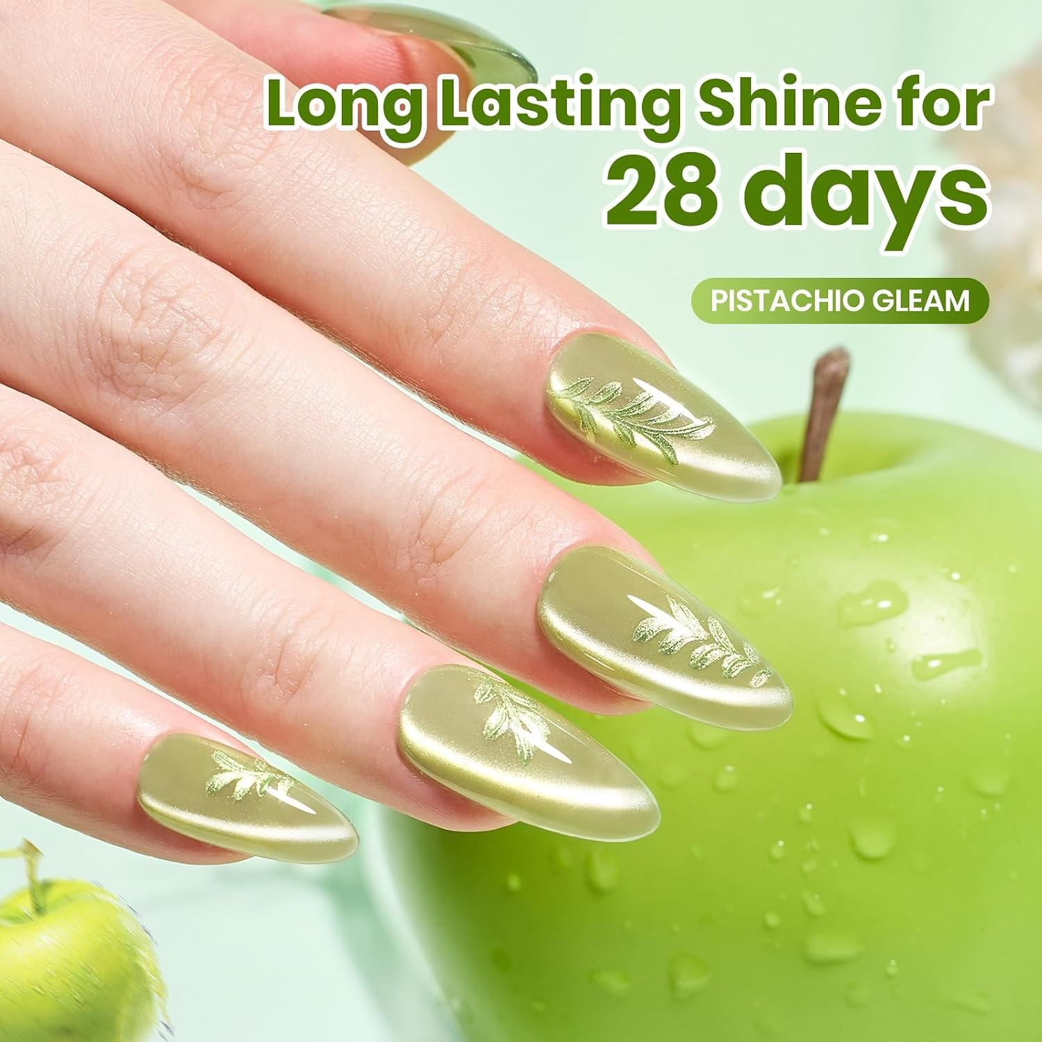 image:imageBeetles Pistachio Latte Cat Eye Gel Polish Brown Base Green Magnetic Glow 15ml Fall Brown Cat Eye Gel Green Magnetic Glass Shimmer Effect Soak Off UV Nail Polish for DIY Nail Art Salon ManicuresH Glassy Green Pistachio Gleam