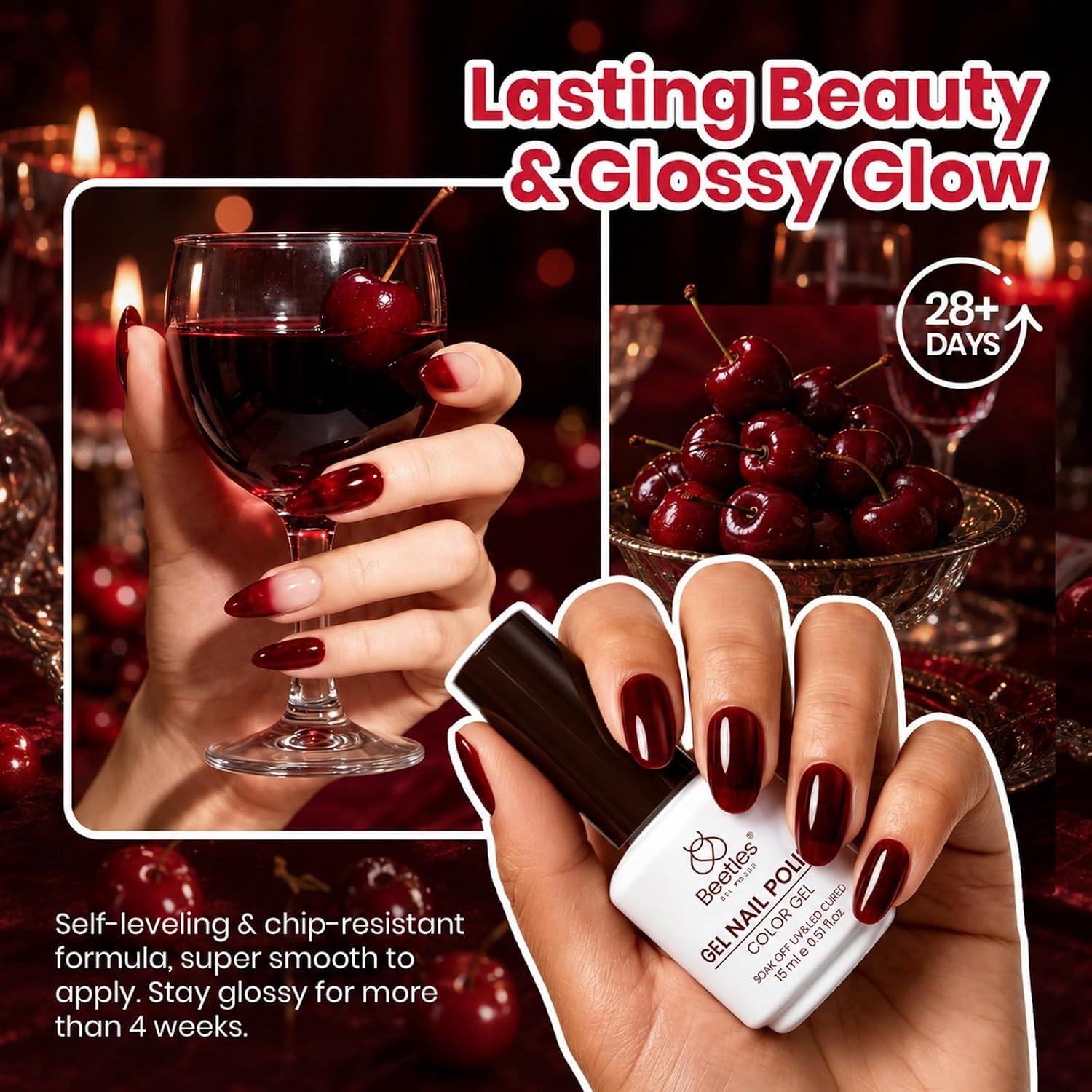 image:imageBeetles Pistachio Latte Cat Eye Gel Polish Brown Base Green Magnetic Glow 15ml Fall Brown Cat Eye Gel Green Magnetic Glass Shimmer Effect Soak Off UV Nail Polish for DIY Nail Art Salon ManicuresA Sheer Dark Red Cherry Allure
