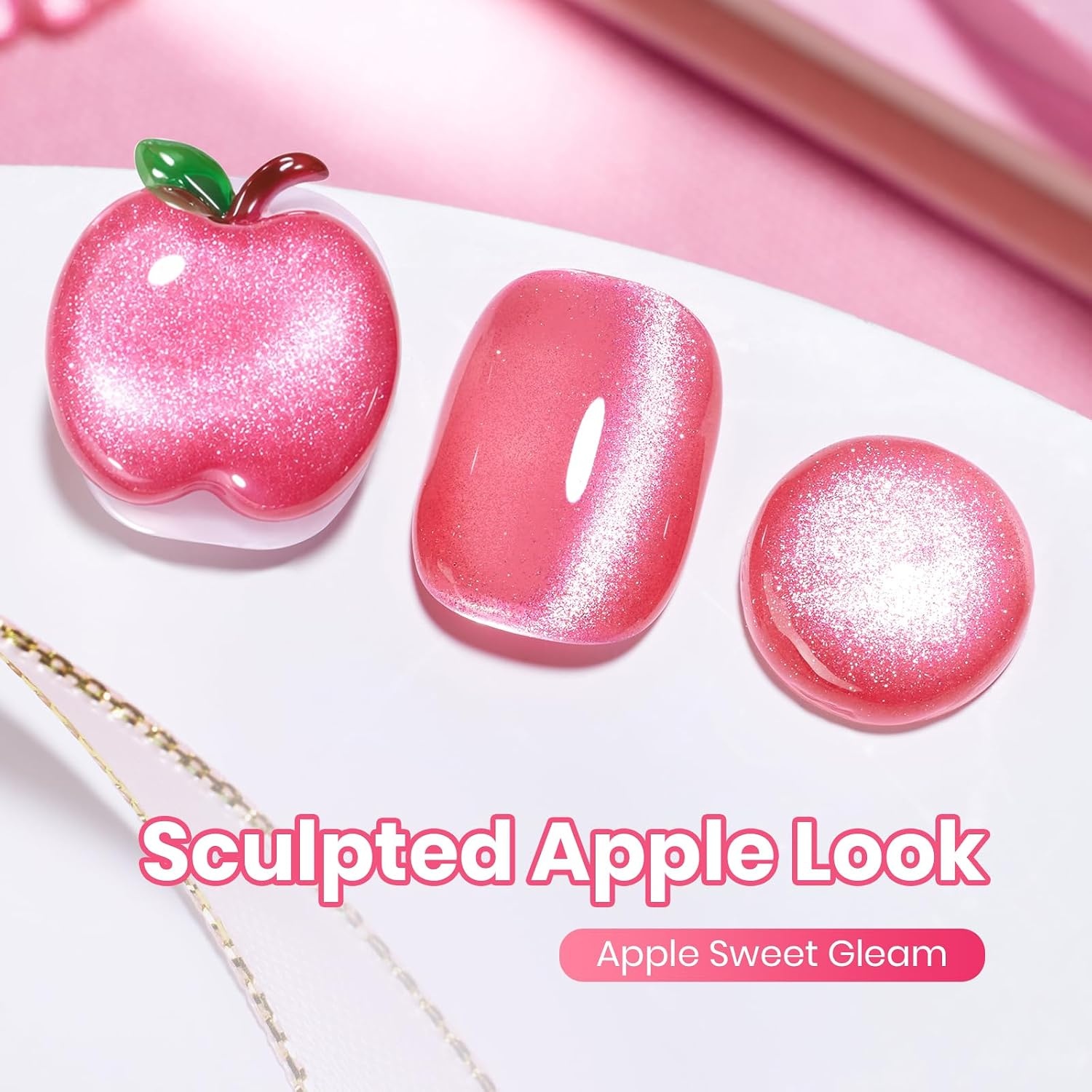 image:imageBeetles Pistachio Latte Cat Eye Gel Polish Brown Base Green Magnetic Glow 15ml Fall Brown Cat Eye Gel Green Magnetic Glass Shimmer Effect Soak Off UV Nail Polish for DIY Nail Art Salon ManicuresB Glassy Pink Apple Sweet Gleam