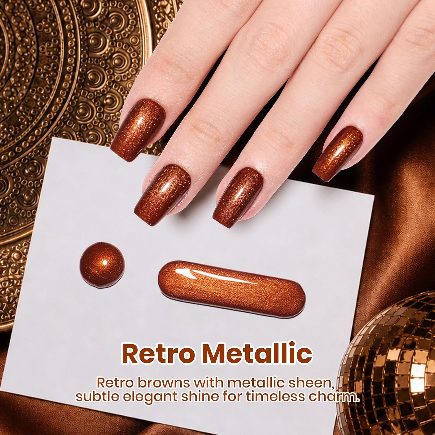 image:imageBeetles Pistachio Latte Cat Eye Gel Polish Brown Base Green Magnetic Glow 15ml Fall Brown Cat Eye Gel Green Magnetic Glass Shimmer Effect Soak Off UV Nail Polish for DIY Nail Art Salon ManicuresRetro Metallic