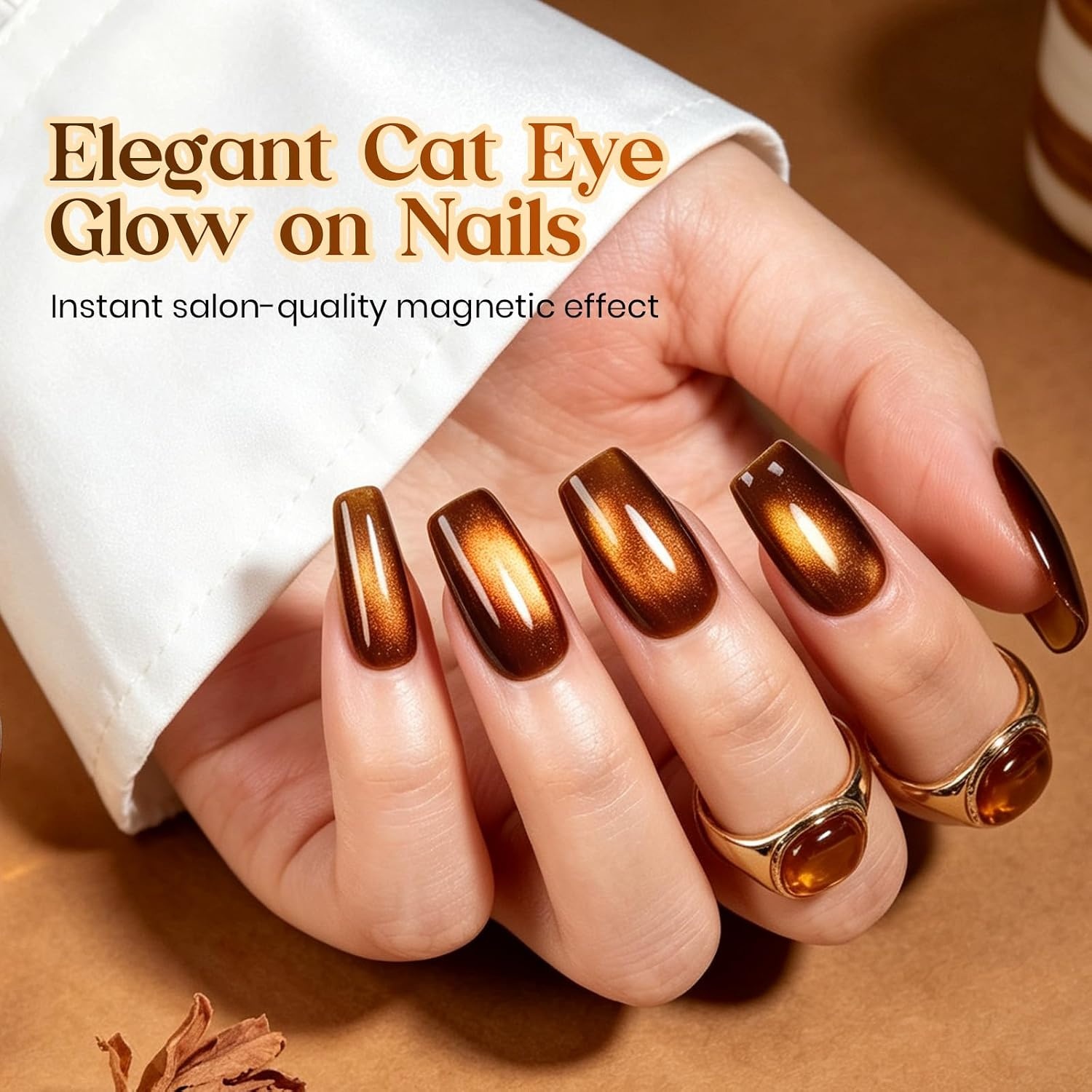image:imageBeetles Pistachio Latte Cat Eye Gel Polish Brown Base Green Magnetic Glow 15ml Fall Brown Cat Eye Gel Green Magnetic Glass Shimmer Effect Soak Off UV Nail Polish for DIY Nail Art Salon ManicuresA Glassy Cat Eye Vintage Amber