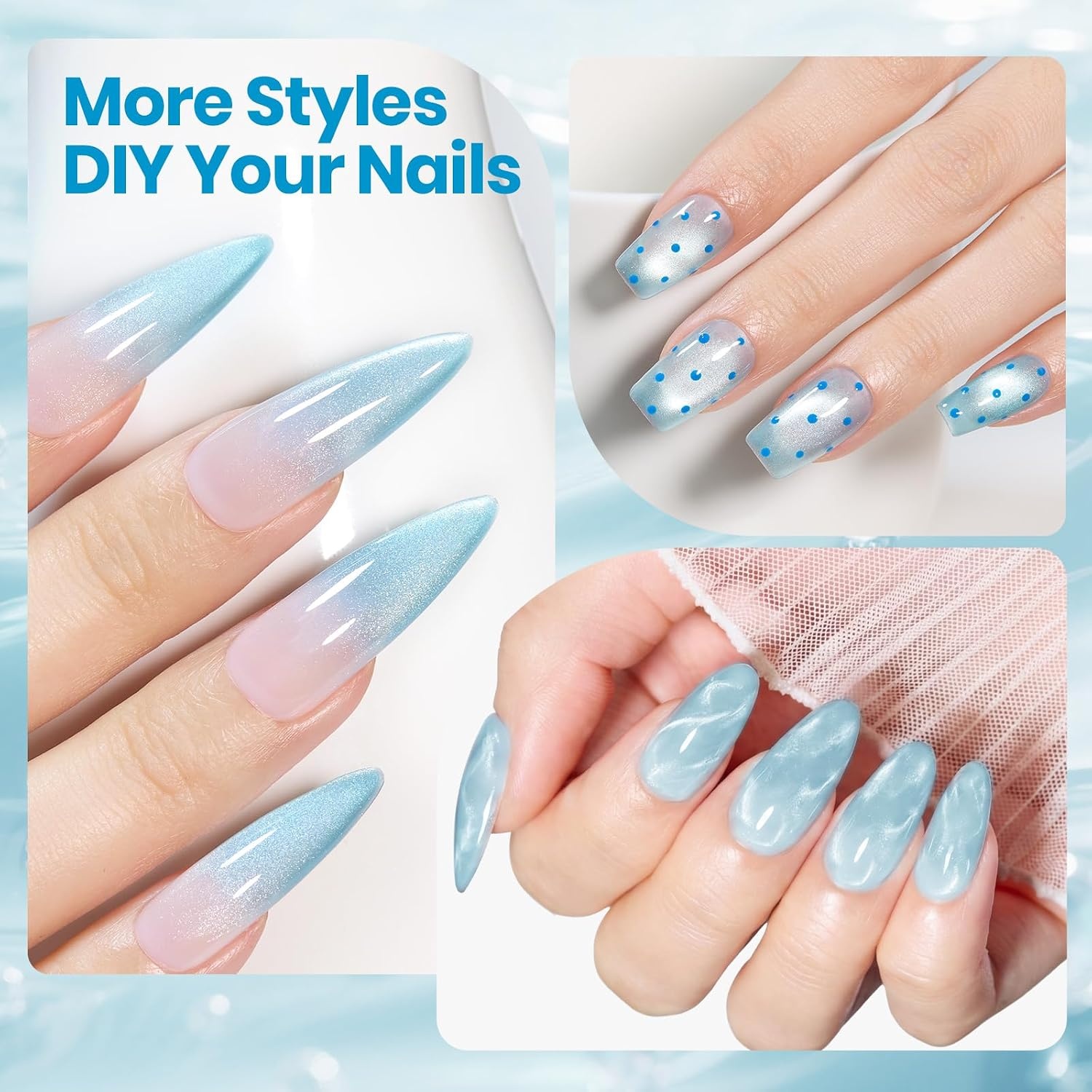 image:imageBeetles Pistachio Latte Cat Eye Gel Polish Brown Base Green Magnetic Glow 15ml Fall Brown Cat Eye Gel Green Magnetic Glass Shimmer Effect Soak Off UV Nail Polish for DIY Nail Art Salon ManicuresA Glassy Blue Cat Eye Crystal Ocean