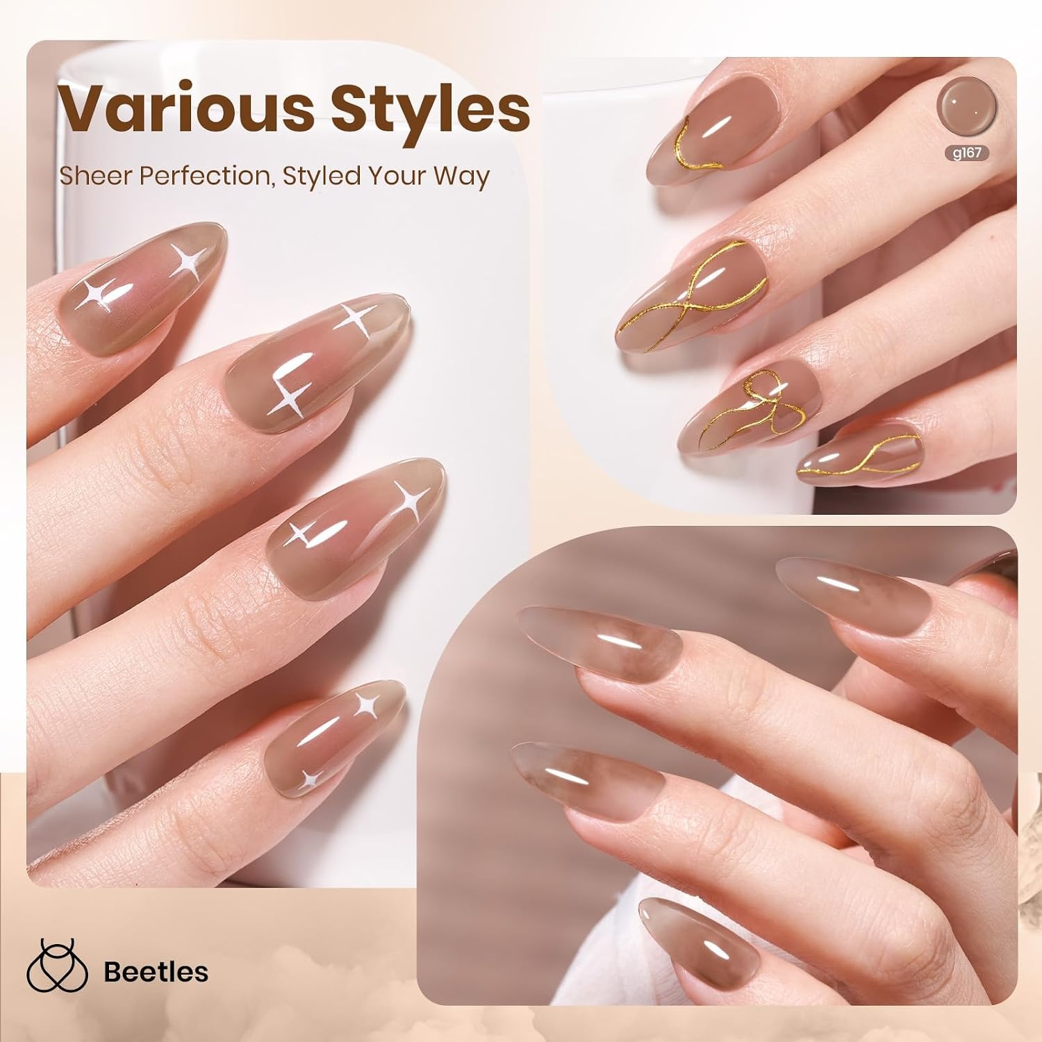 image:imageBeetles Pistachio Latte Cat Eye Gel Polish Brown Base Green Magnetic Glow 15ml Fall Brown Cat Eye Gel Green Magnetic Glass Shimmer Effect Soak Off UV Nail Polish for DIY Nail Art Salon ManicuresI Sheer Brown Soft Brew