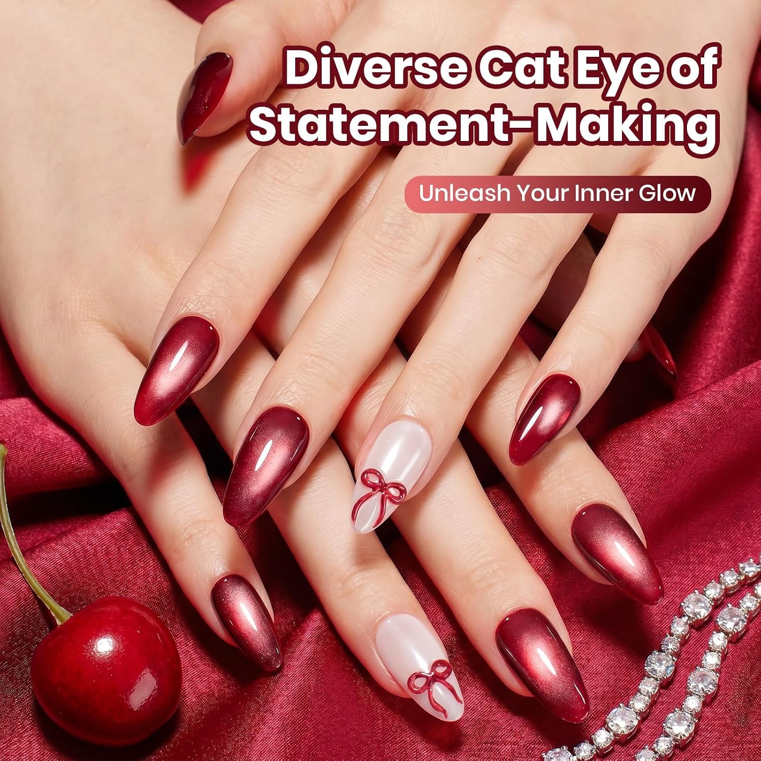 image:imageBeetles Pistachio Latte Cat Eye Gel Polish Brown Base Green Magnetic Glow 15ml Fall Brown Cat Eye Gel Green Magnetic Glass Shimmer Effect Soak Off UV Nail Polish for DIY Nail Art Salon ManicuresA Glassy Red WineStained Cherry