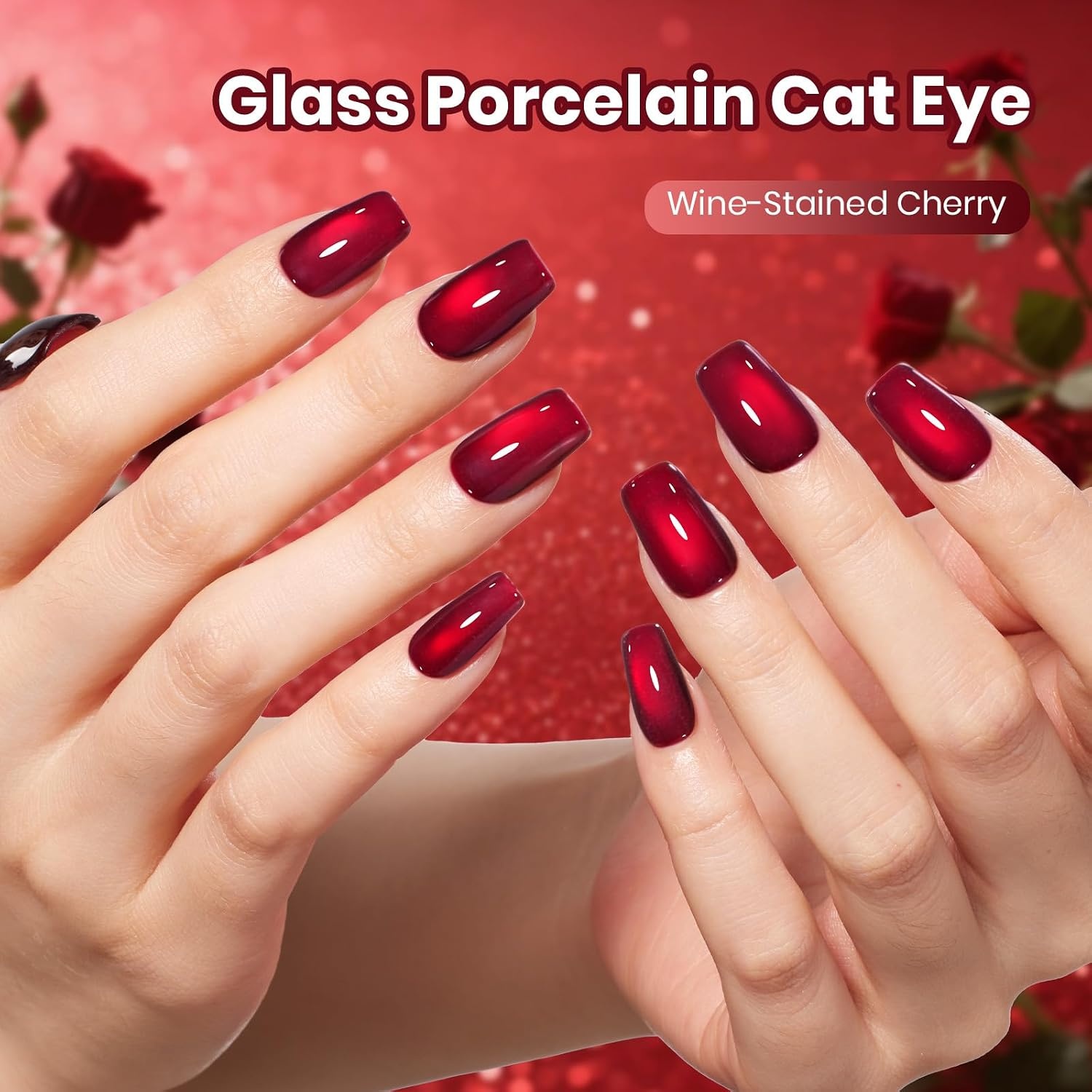 image:imageBeetles Pistachio Latte Cat Eye Gel Polish Brown Base Green Magnetic Glow 15ml Fall Brown Cat Eye Gel Green Magnetic Glass Shimmer Effect Soak Off UV Nail Polish for DIY Nail Art Salon ManicuresA Glassy Red WineStained Cherry