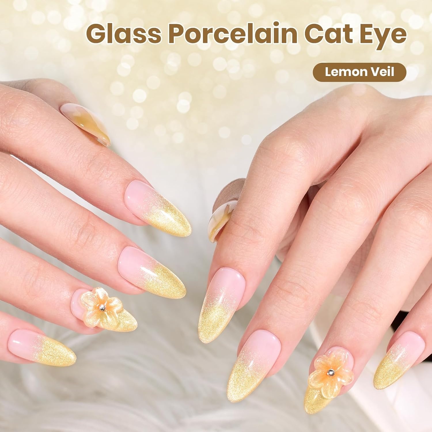 image:imageBeetles Pistachio Latte Cat Eye Gel Polish Brown Base Green Magnetic Glow 15ml Fall Brown Cat Eye Gel Green Magnetic Glass Shimmer Effect Soak Off UV Nail Polish for DIY Nail Art Salon ManicuresK Velvet Yellow Lemon Veil