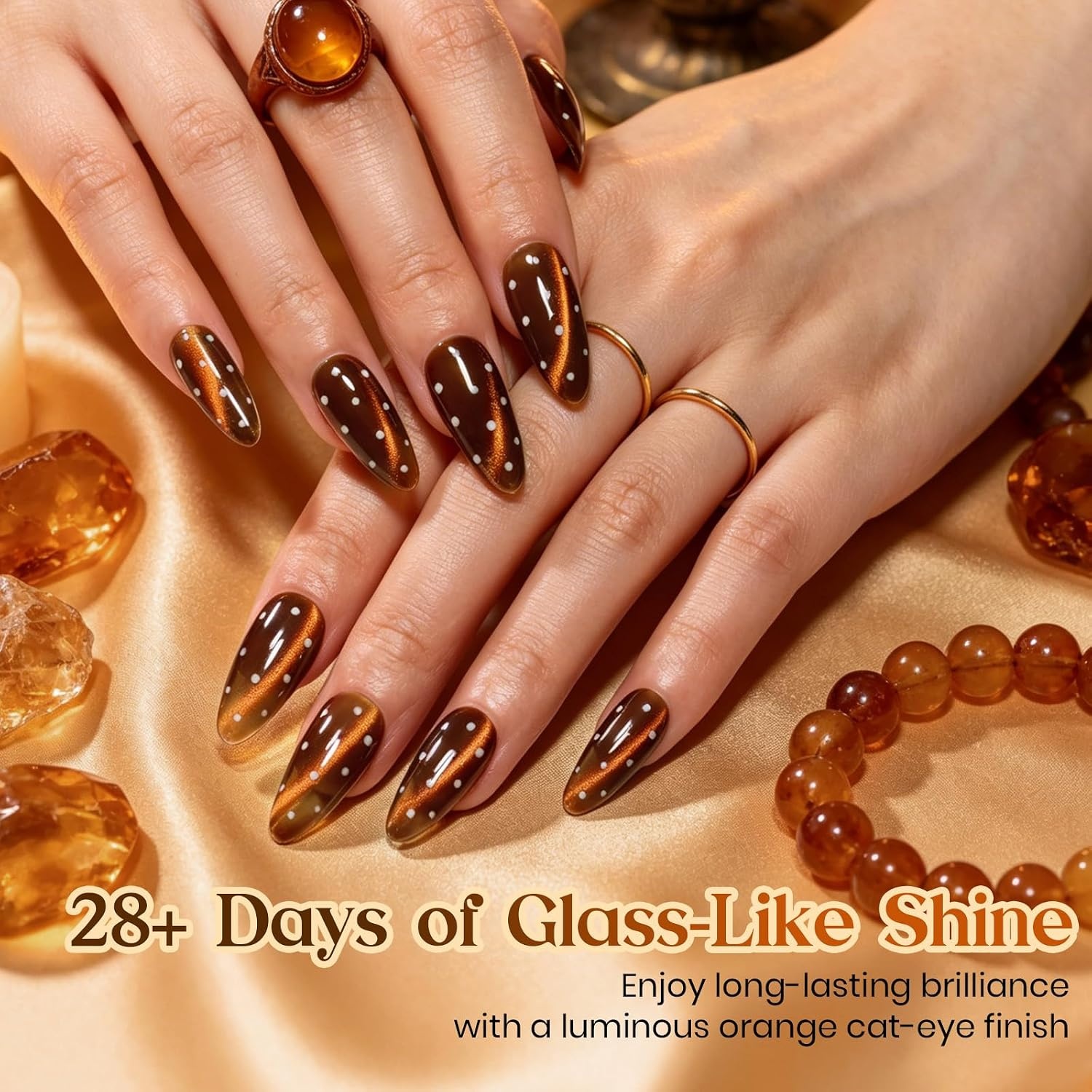 image:imageBeetles Pistachio Latte Cat Eye Gel Polish Brown Base Green Magnetic Glow 15ml Fall Brown Cat Eye Gel Green Magnetic Glass Shimmer Effect Soak Off UV Nail Polish for DIY Nail Art Salon ManicuresA Glassy Cat Eye Vintage Amber
