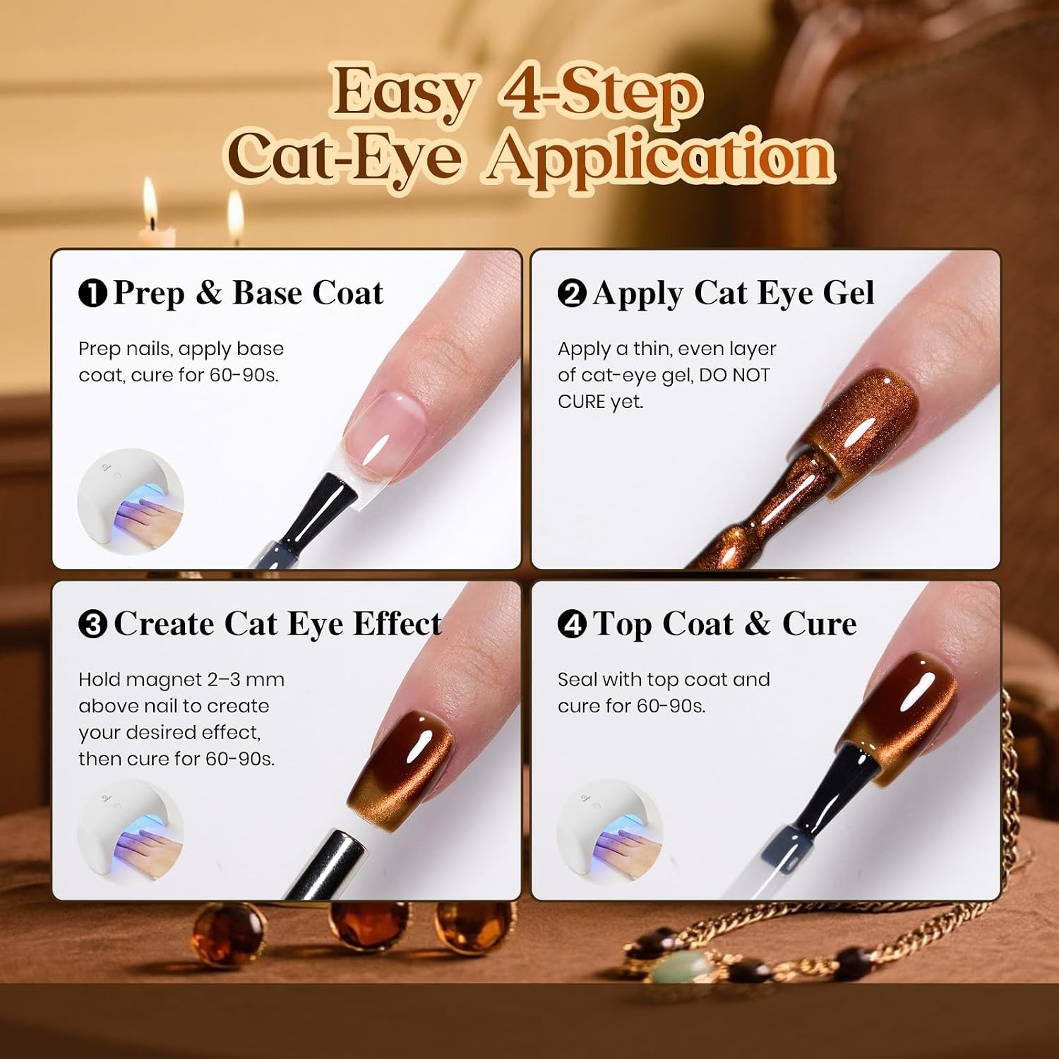 image:imageBeetles Pistachio Latte Cat Eye Gel Polish Brown Base Green Magnetic Glow 15ml Fall Brown Cat Eye Gel Green Magnetic Glass Shimmer Effect Soak Off UV Nail Polish for DIY Nail Art Salon ManicuresA Glassy Cat Eye Vintage Amber
