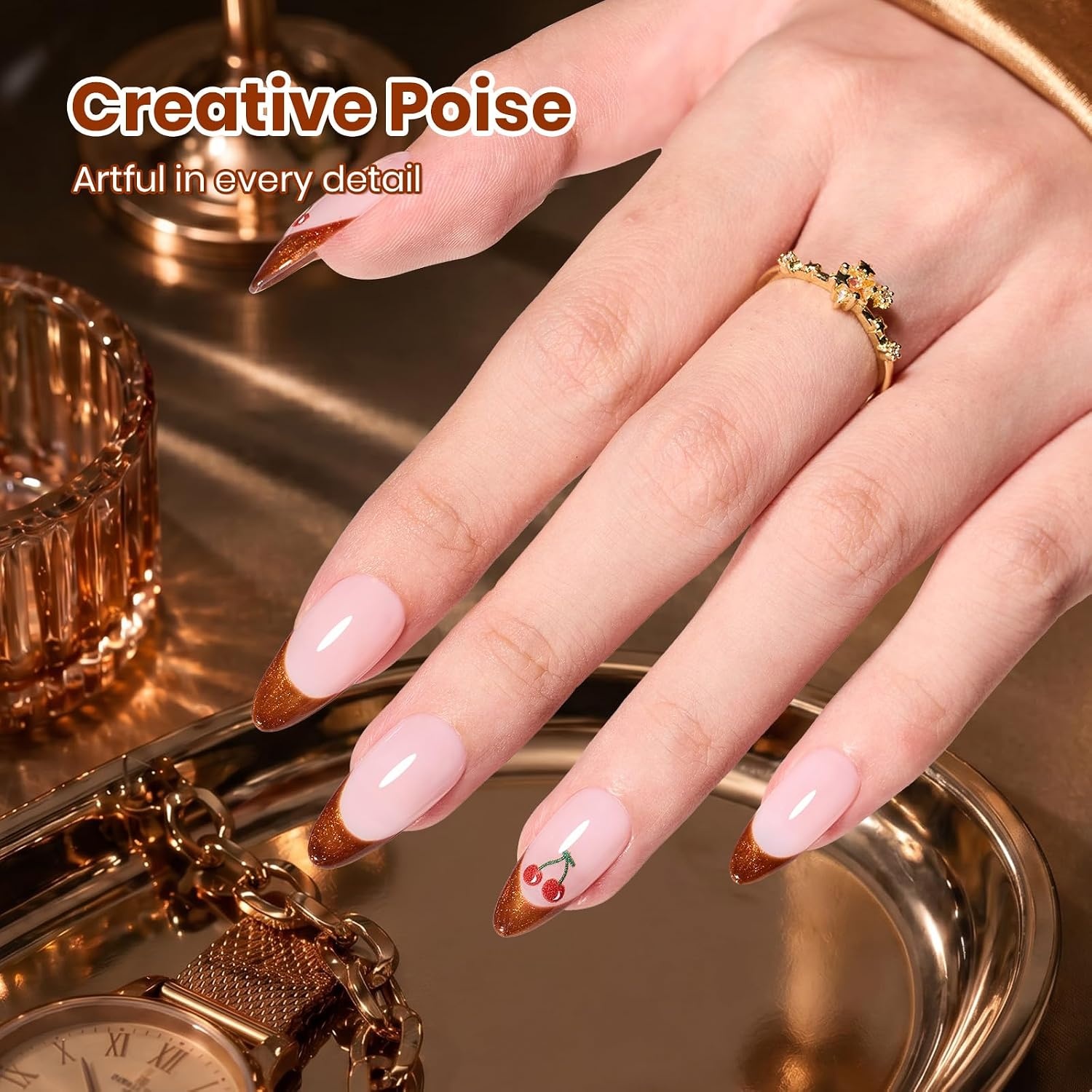 image:imageBeetles Pistachio Latte Cat Eye Gel Polish Brown Base Green Magnetic Glow 15ml Fall Brown Cat Eye Gel Green Magnetic Glass Shimmer Effect Soak Off UV Nail Polish for DIY Nail Art Salon ManicuresRetro Metallic