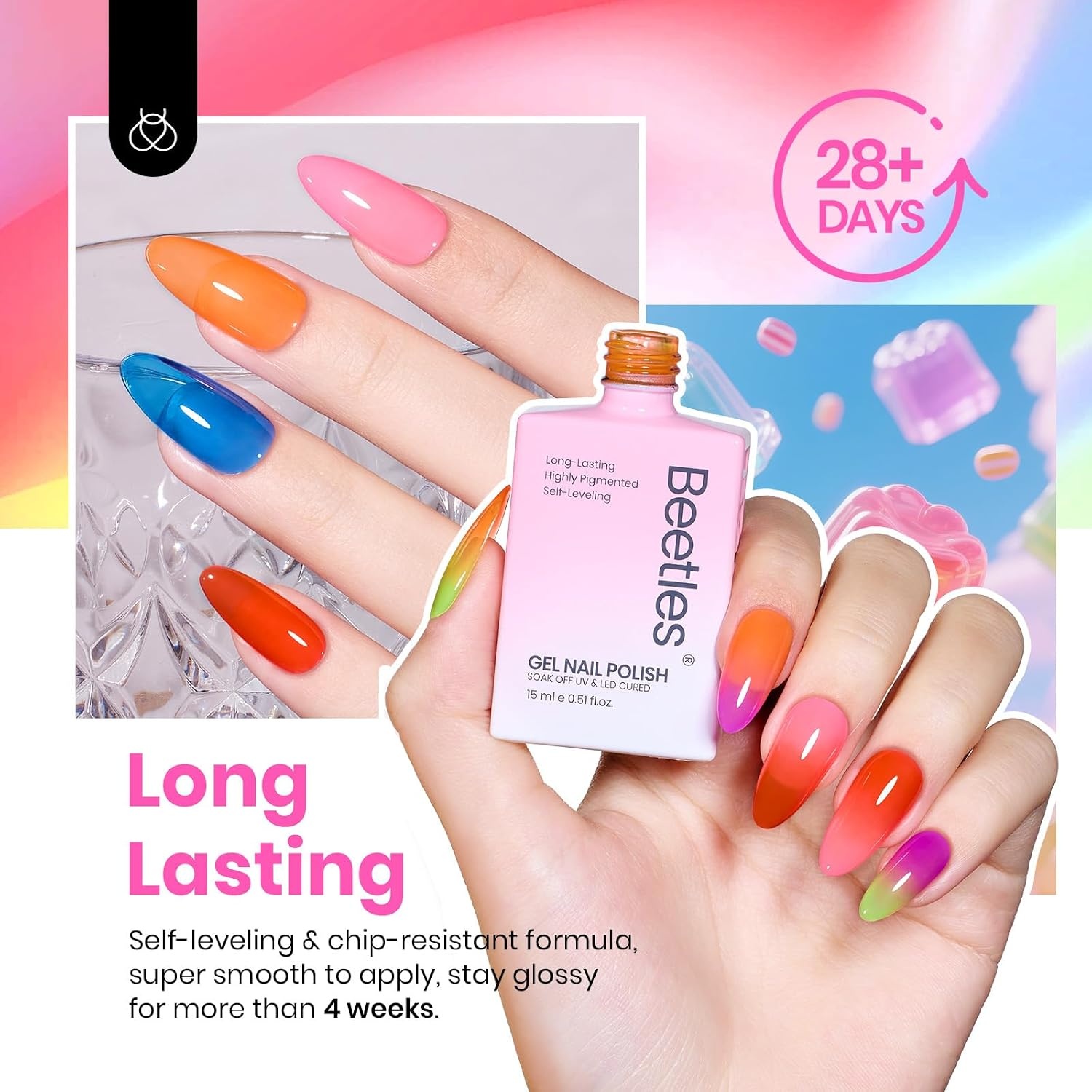 image:imageBeetles Purple Gel Nail Polish Set 6 Colors Nude Deep Purple Pink Glitter Gel Polish Confetti Collection Soak Off Uv Led Nail Art Manicure Kit Gifts for WomenF Sheer Gel Neon Jelly