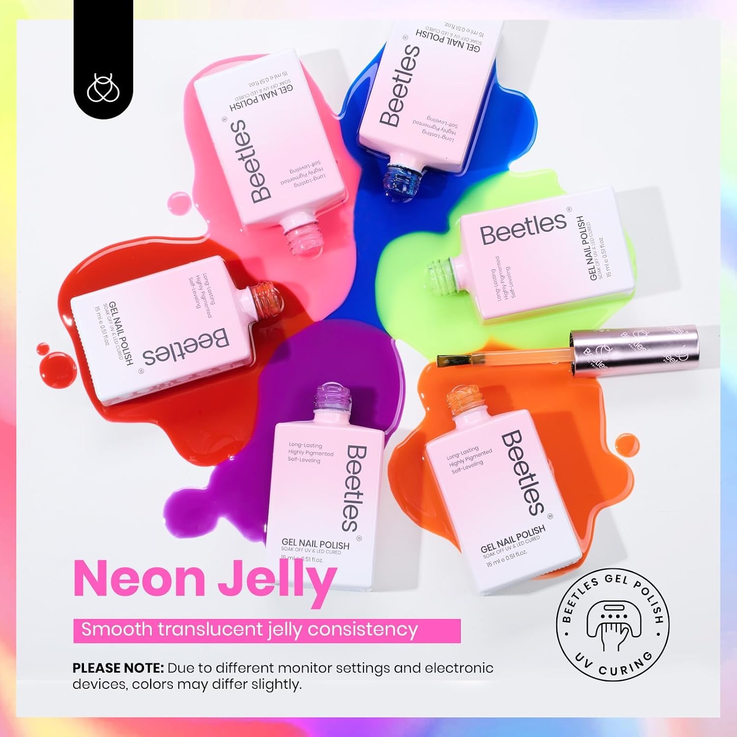 image:imageBeetles Purple Gel Nail Polish Set 6 Colors Nude Deep Purple Pink Glitter Gel Polish Confetti Collection Soak Off Uv Led Nail Art Manicure Kit Gifts for WomenF Sheer Gel Neon Jelly