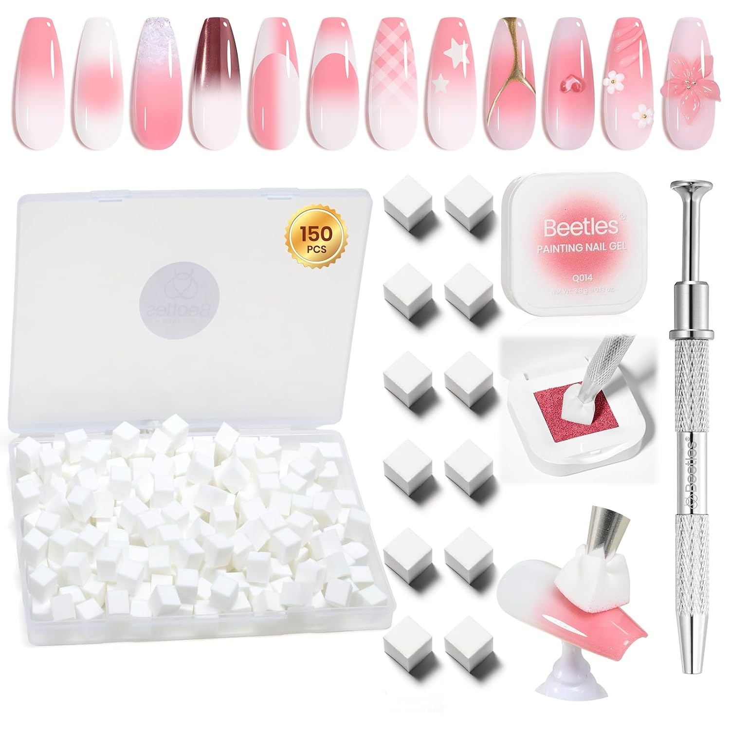 image:imageBeetles Purple Gel Nail Polish Set 6 Colors Nude Deep Purple Pink Glitter Gel Polish Confetti Collection Soak Off Uv Led Nail Art Manicure Kit Gifts for WomenWhite Nail Sponge Pink Pat Painting Gel