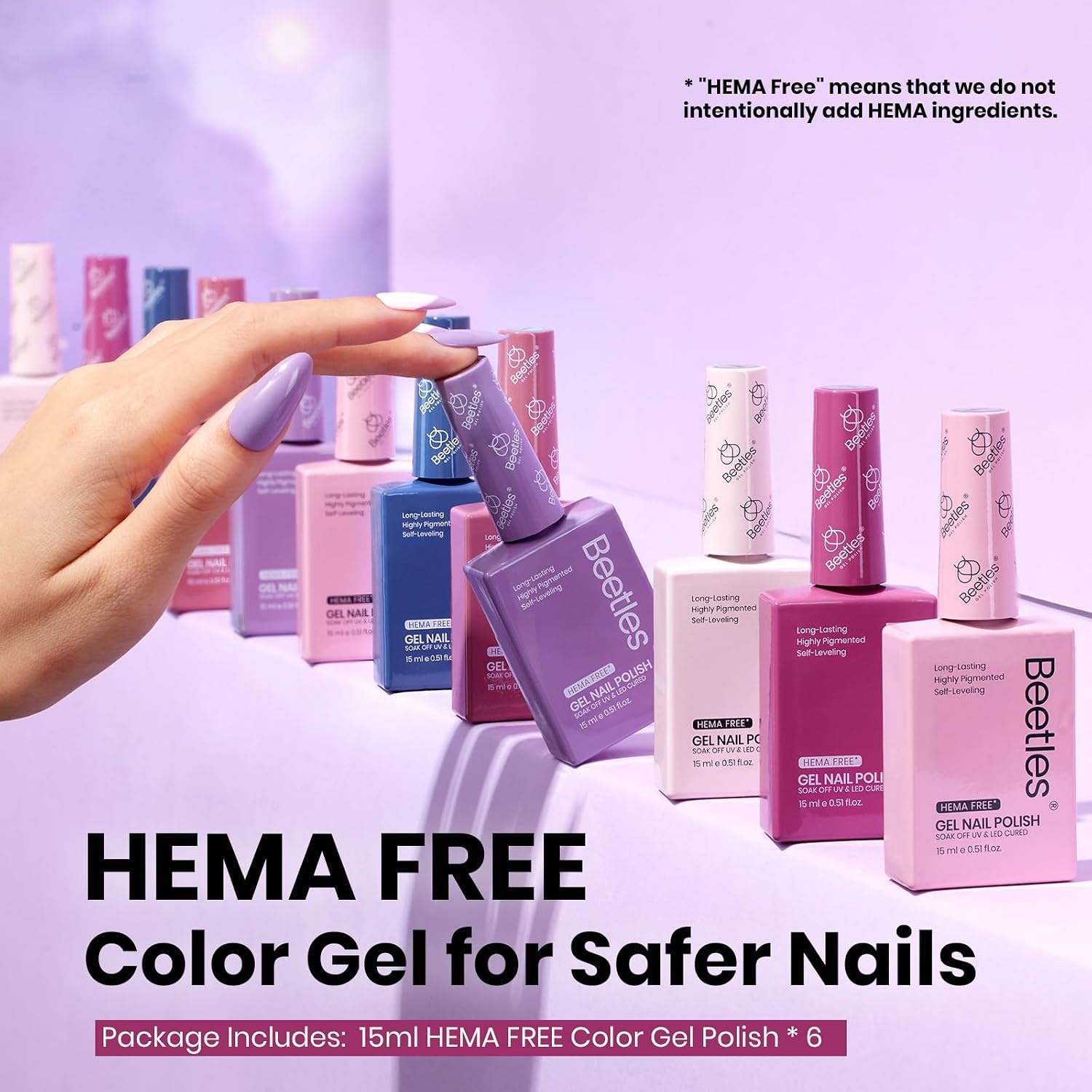 image:imageBeetles Purple Gel Nail Polish Set 6 Colors Nude Deep Purple Pink Glitter Gel Polish Confetti Collection Soak Off Uv Led Nail Art Manicure Kit Gifts for WomenA Creme Serene Afternoon