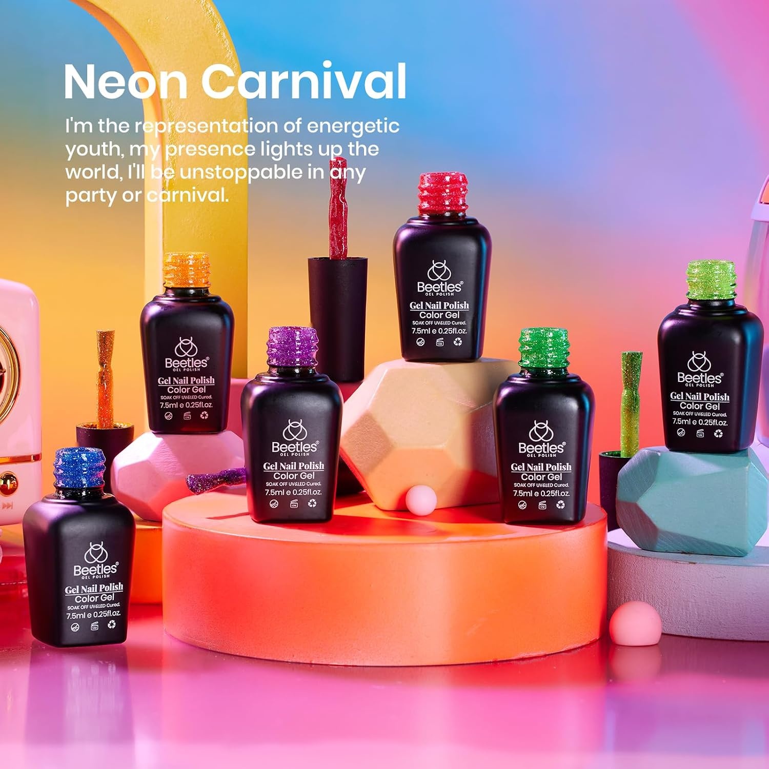 image:imageBeetles Purple Gel Nail Polish Set 6 Colors Nude Deep Purple Pink Glitter Gel Polish Confetti Collection Soak Off Uv Led Nail Art Manicure Kit Gifts for WomenD Flakie Neon Carnival