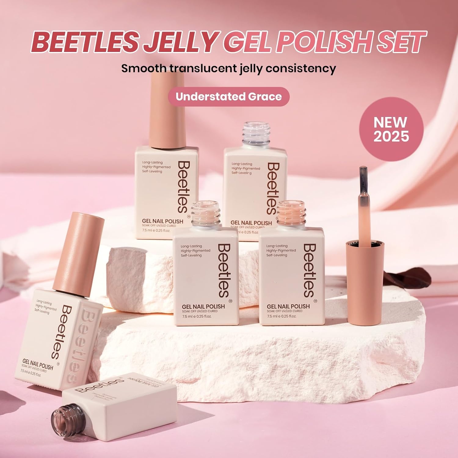 image:imageBeetles Purple Gel Nail Polish Set 6 Colors Nude Deep Purple Pink Glitter Gel Polish Confetti Collection Soak Off Uv Led Nail Art Manicure Kit Gifts for WomenA Sheer Understated Grace