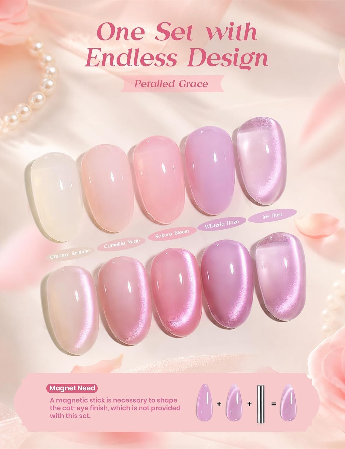 image:imageBeetles Stellar Sonata Cat Eye Gel Nail Polish Set 36 Colors Christmas Gel Nail Kit Magnetic Red Green Purple Brown Burgundy Base Glossy Matte Top Coat Soak off UV Salon Nail Art Gift for WomenPetalled Grace