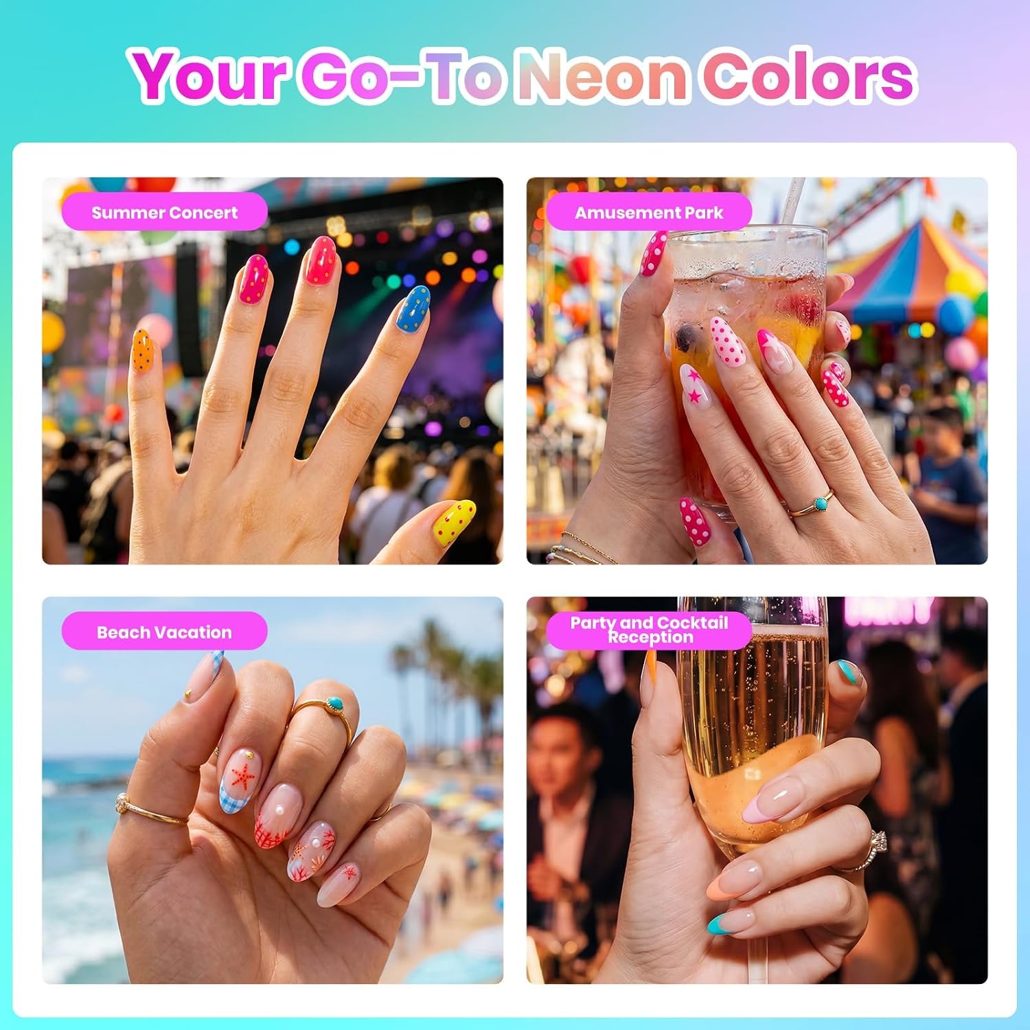 image:imageBeetles Stellar Sonata Cat Eye Gel Nail Polish Set 36 Colors Christmas Gel Nail Kit Magnetic Red Green Purple Brown Burgundy Base Glossy Matte Top Coat Soak off UV Salon Nail Art Gift for WomenNeon Summer