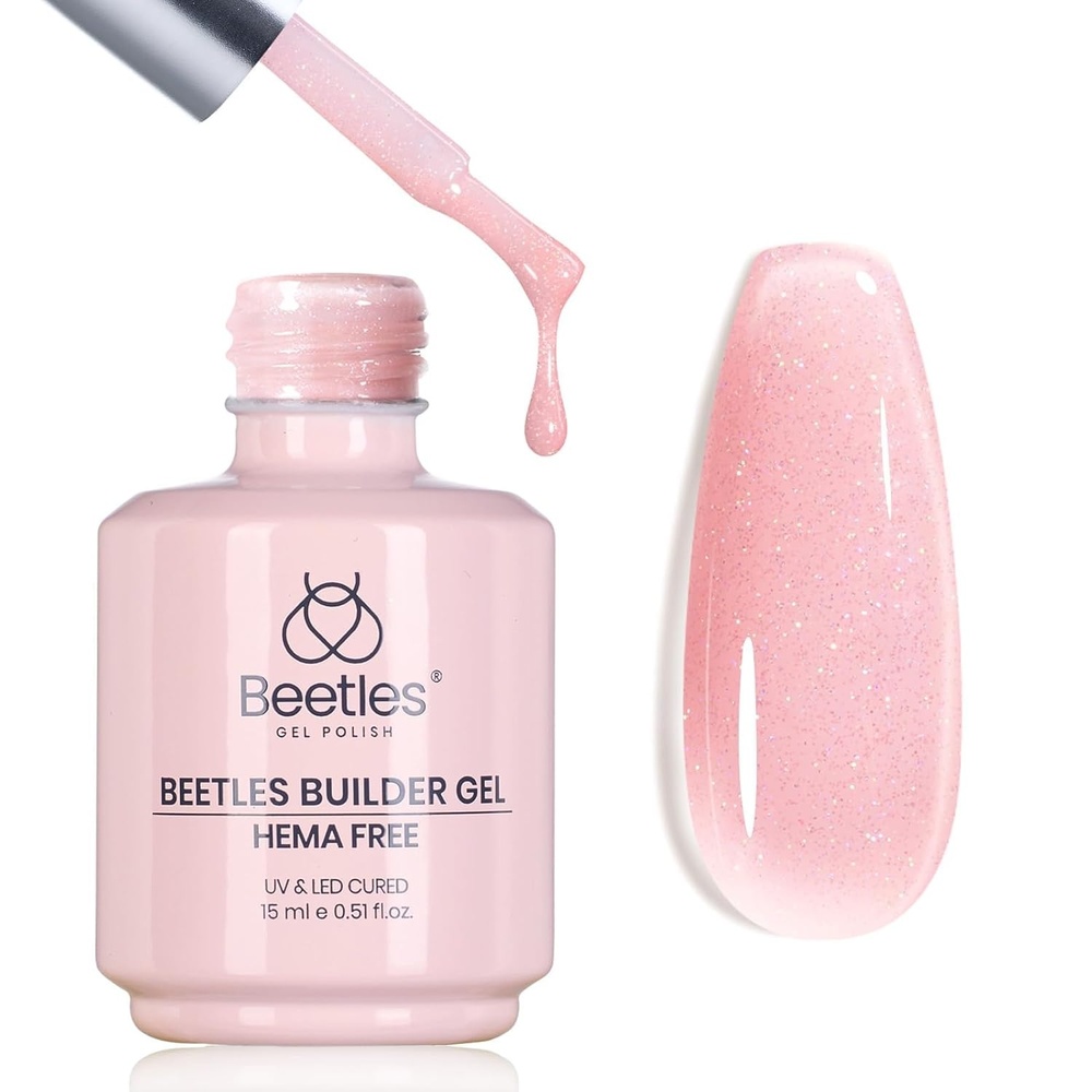 image:imageBeetles Builder Gel for Nails HEMAFree 15 ML 7 in 1 Pink Glitter Builder Nail Gel for Nail Instant Apex amp Nail Extension Builder Strengthening Nail Art Design for Beginner WomenUV amp LED Lamp NeededA4Glitter Light Pink