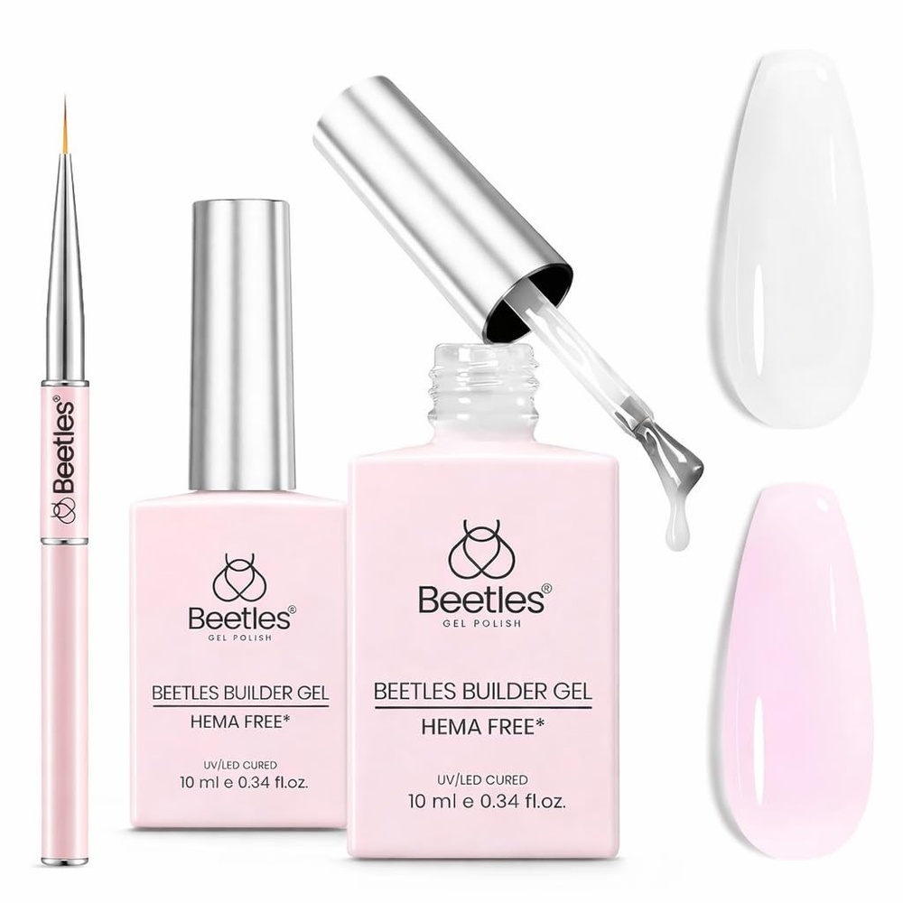 image:imageBeetles Builder Gel for Nails HEMAFree 15 ML 7 in 1 Pink Glitter Builder Nail Gel for Nail Instant Apex amp Nail Extension Builder Strengthening Nail Art Design for Beginner WomenUV amp LED Lamp NeededB  White  Pink  HEMAFree  Kit  2 x 10 mL