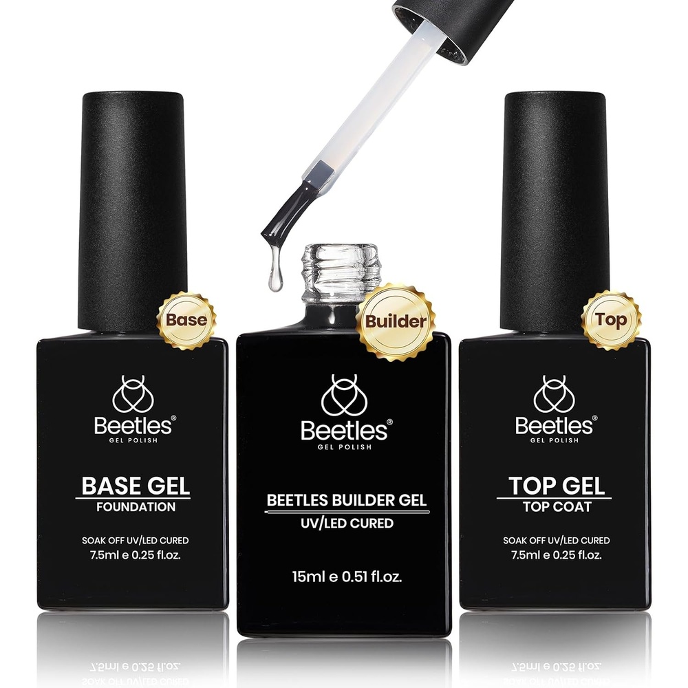image:imageBeetles Builder Gel for Nails HEMAFree 15 ML 7 in 1 Pink Glitter Builder Nail Gel for Nail Instant Apex amp Nail Extension Builder Strengthening Nail Art Design for Beginner WomenUV amp LED Lamp Needed1 A Clear Set 2 x 75 mL15 mL
