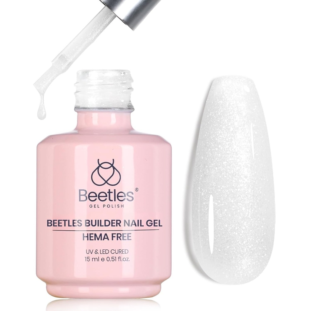 image:imageBeetles Builder Gel for Nails HEMAFree 15 ML 7 in 1 Pink Glitter Builder Nail Gel for Nail Instant Apex amp Nail Extension Builder Strengthening Nail Art Design for Beginner WomenUV amp LED Lamp NeededB Glitter White HEMAFree 15 mL