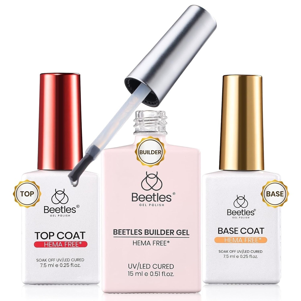 image:imageBeetles Builder Gel for Nails HEMAFree 15 ML 7 in 1 Pink Glitter Builder Nail Gel for Nail Instant Apex amp Nail Extension Builder Strengthening Nail Art Design for Beginner WomenUV amp LED Lamp NeededB Clear HEMAFree Set 2 x 75 mL15 mL