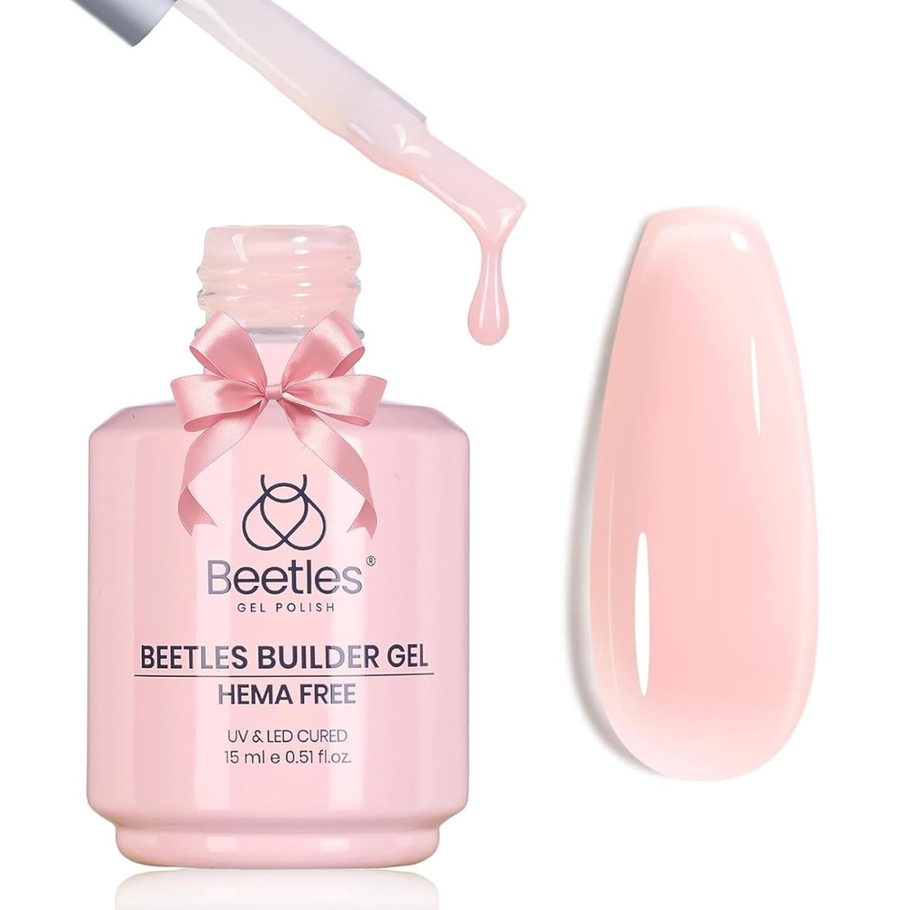 image:imageBeetles Builder Gel for Nails HEMAFree 15 ML 7 in 1 Pink Glitter Builder Nail Gel for Nail Instant Apex amp Nail Extension Builder Strengthening Nail Art Design for Beginner WomenUV amp LED Lamp NeededB Nude Pink HEMAFree 15 mL