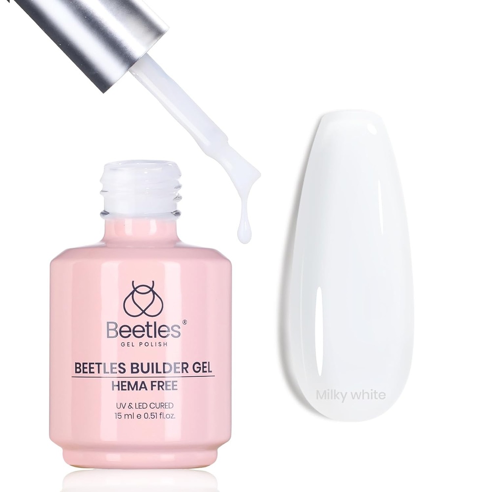 image:imageBeetles Builder Gel for Nails HEMAFree 15 ML 7 in 1 Pink Glitter Builder Nail Gel for Nail Instant Apex amp Nail Extension Builder Strengthening Nail Art Design for Beginner WomenUV amp LED Lamp NeededB  White  HEMAFree  15 mL
