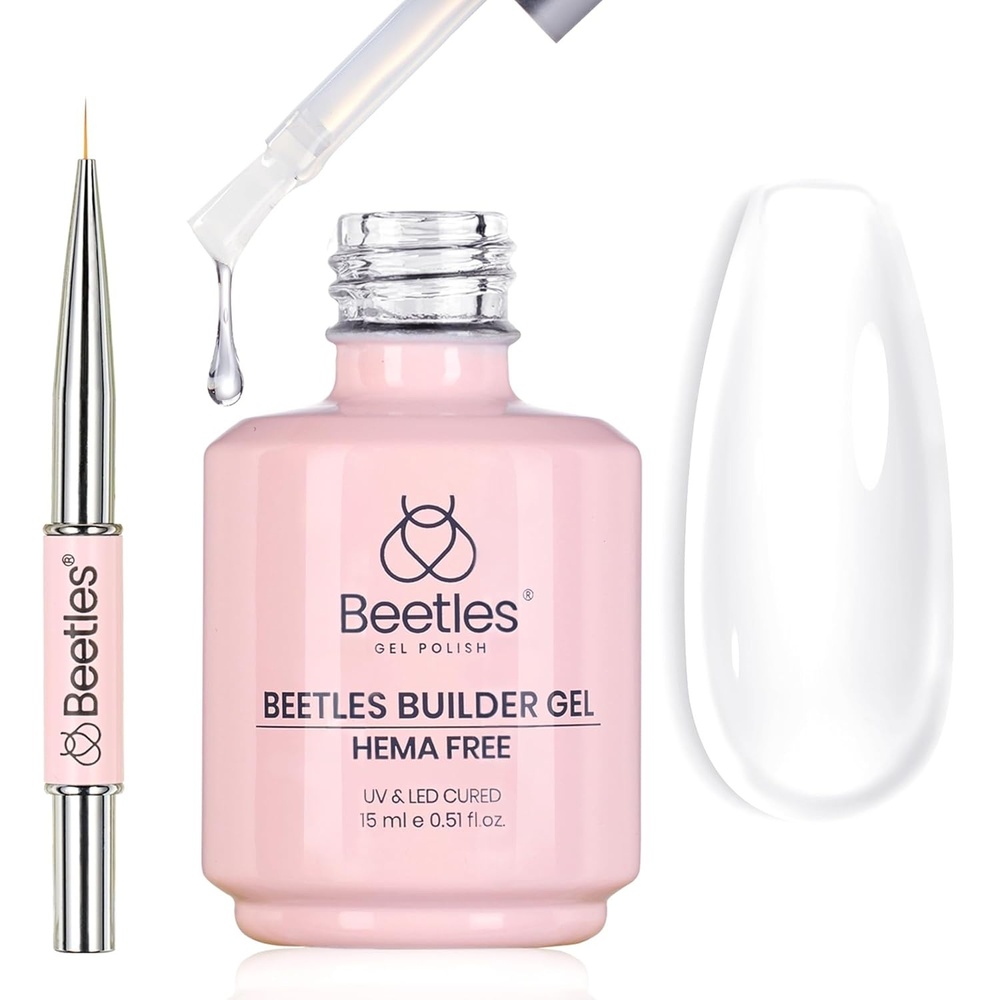 image:imageBeetles Builder Gel for Nails HEMAFree 15 ML 7 in 1 Pink Glitter Builder Nail Gel for Nail Instant Apex amp Nail Extension Builder Strengthening Nail Art Design for Beginner WomenUV amp LED Lamp NeededB Clear HEMAFree Kit 15 mL