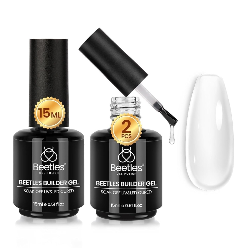 image:imageBeetles Builder Gel for Nails HEMAFree 15 ML 7 in 1 Pink Glitter Builder Nail Gel for Nail Instant Apex amp Nail Extension Builder Strengthening Nail Art Design for Beginner WomenUV amp LED Lamp Needed0 A Clear Set 2 x 15 mL