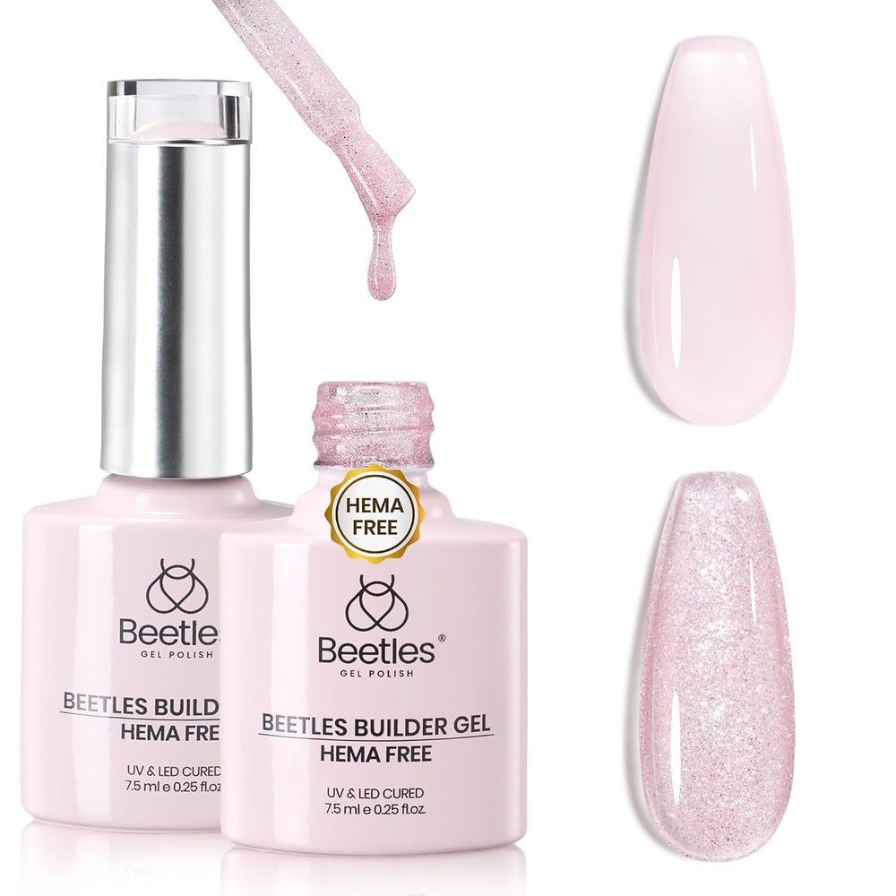 image:imageBeetles Builder Gel for Nails HEMAFree 15 ML 7 in 1 Pink Glitter Builder Nail Gel for Nail Instant Apex amp Nail Extension Builder Strengthening Nail Art Design for Beginner WomenUV amp LED Lamp NeededB Glitter Purple HEMAFree 2 x 75 mL