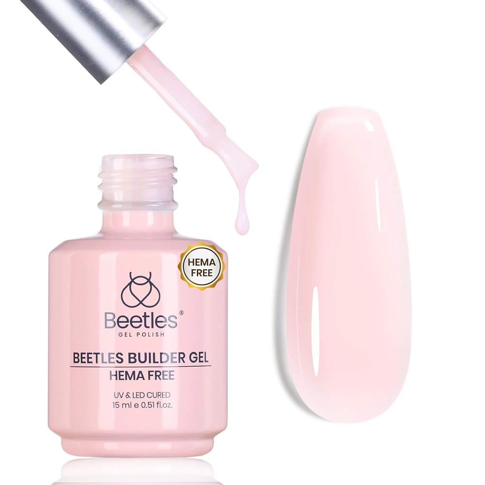 image:imageBeetles Builder Gel for Nails HEMAFree 15 ML 7 in 1 Pink Glitter Builder Nail Gel for Nail Instant Apex amp Nail Extension Builder Strengthening Nail Art Design for Beginner WomenUV amp LED Lamp NeededB Nude Light Pink HEMAFree 15 mL