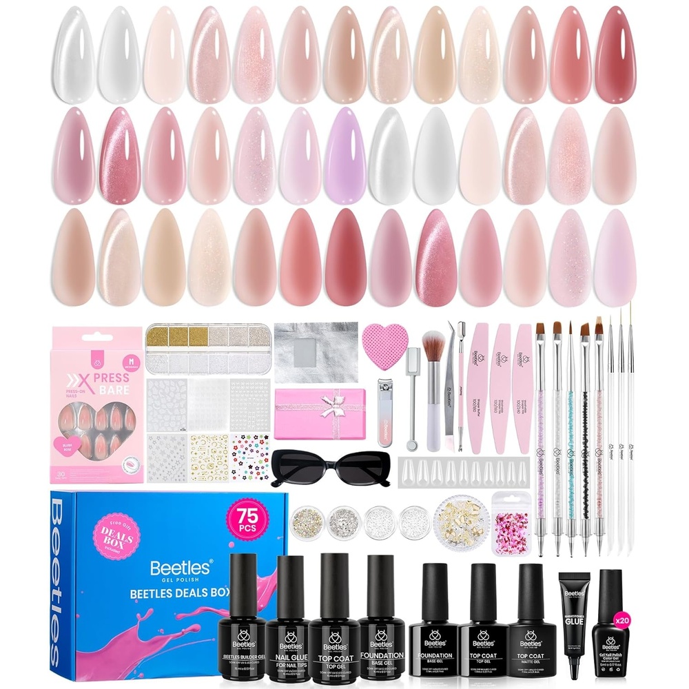 image:imageBeetles Gel Nail Polish Set 20 Colors Yellow Orange Burgundy Red Brown Black Green Gel Nail Polish Kit with Glossy Matte Gel Top Base Coat Soak Off Uv Manicure Gift for Women000Beetles Deals Box Nude Sands 20 Colors