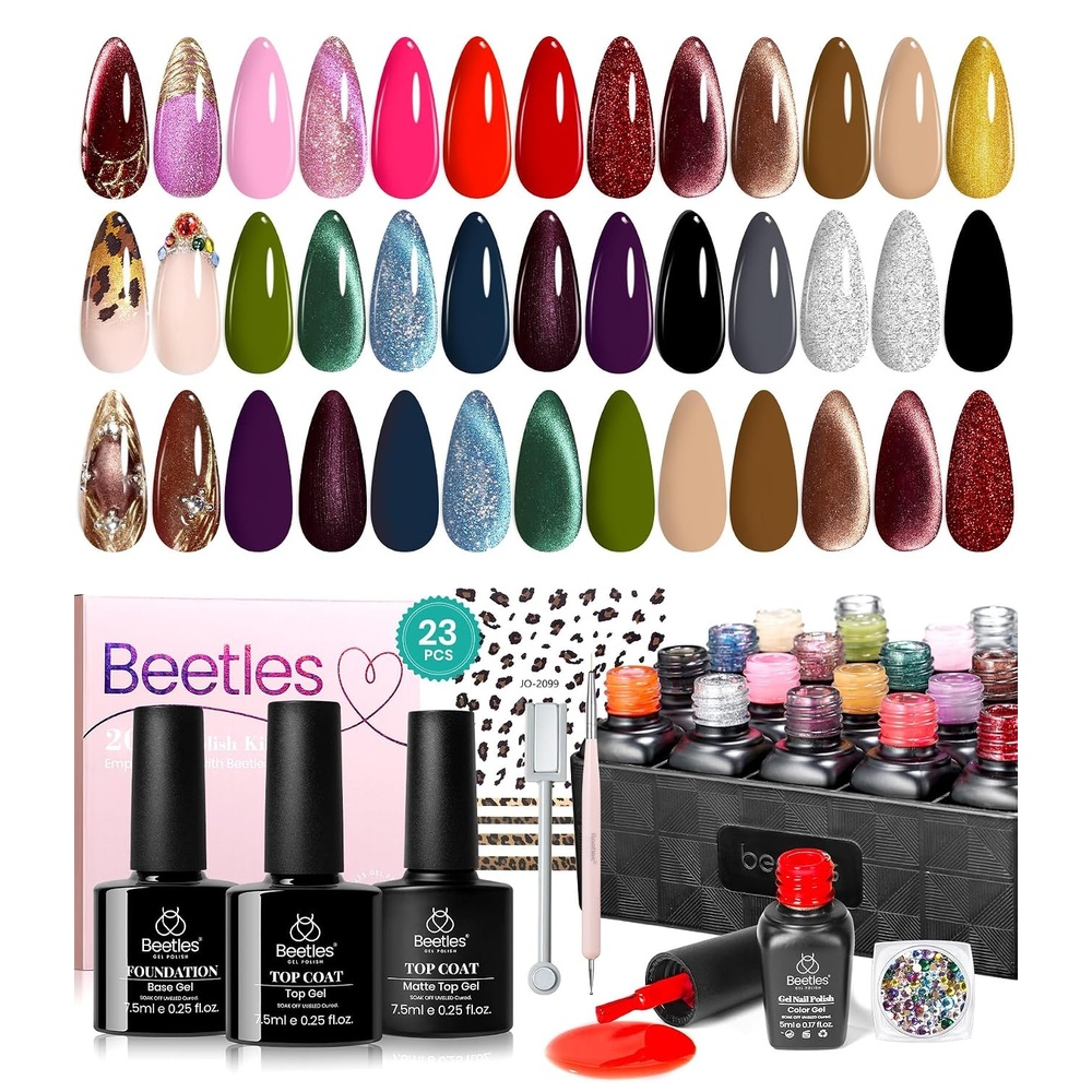 image:imageBeetles Gel Nail Polish Set 20 Colors Yellow Orange Burgundy Red Brown Black Green Gel Nail Polish Kit with Glossy Matte Gel Top Base Coat Soak Off Uv Manicure Gift for Women00Mob Wife