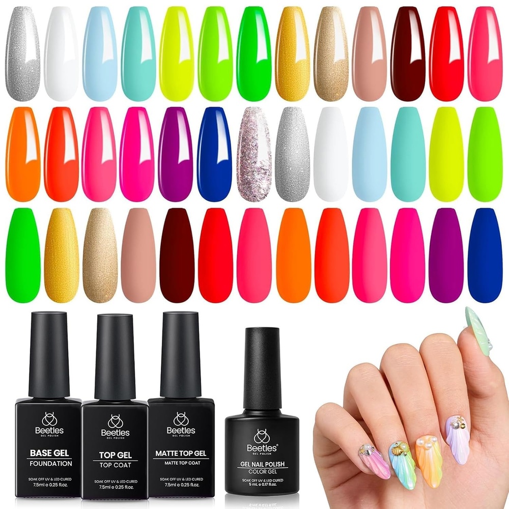 image:imageBeetles Gel Nail Polish Set 20 Colors Yellow Orange Burgundy Red Brown Black Green Gel Nail Polish Kit with Glossy Matte Gel Top Base Coat Soak Off Uv Manicure Gift for Women20 Colors ColorRun