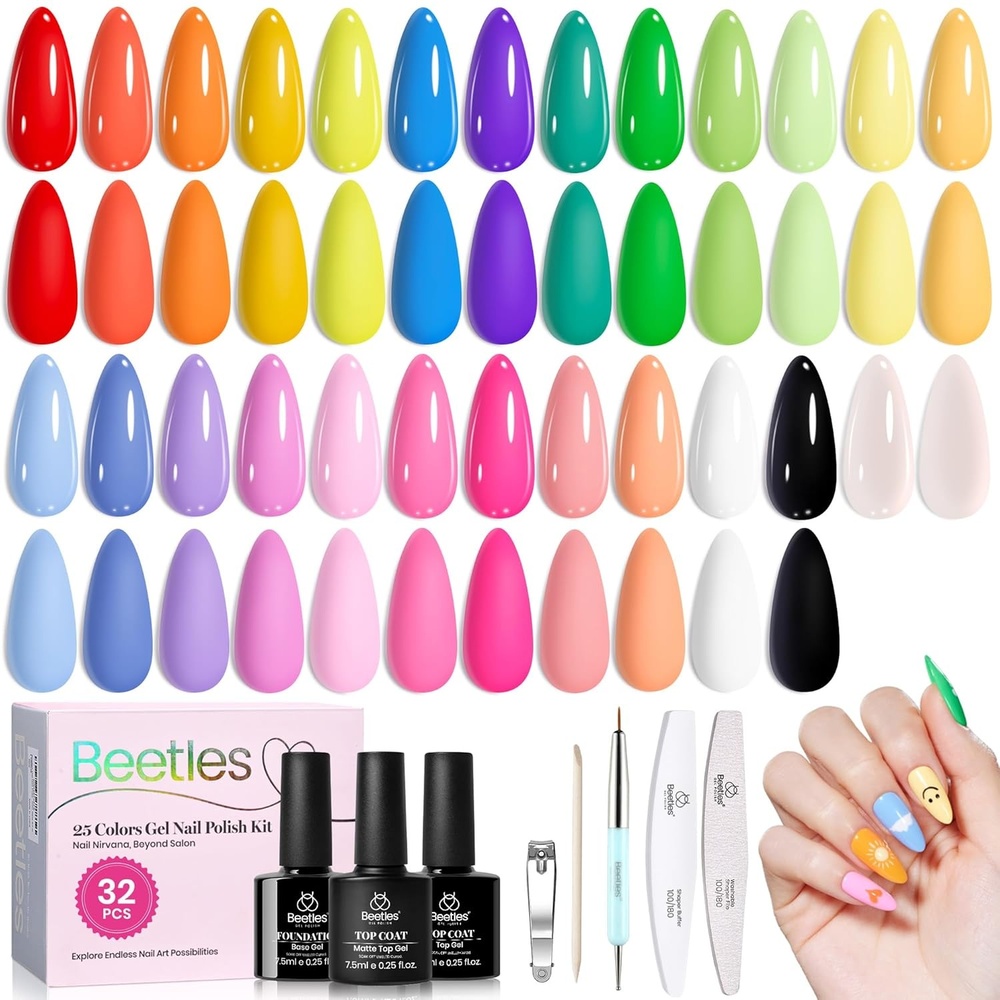 image:imageBeetles Gel Nail Polish Set 44 PCS Brown Nude Burgundy Gel Polish Nails Fairytale Town Collection with 4Pcs Base Glitter Matte Glossy Top Coat Soak off Uv Gel DIY ManicureDoodle Dreams Pastel Gel