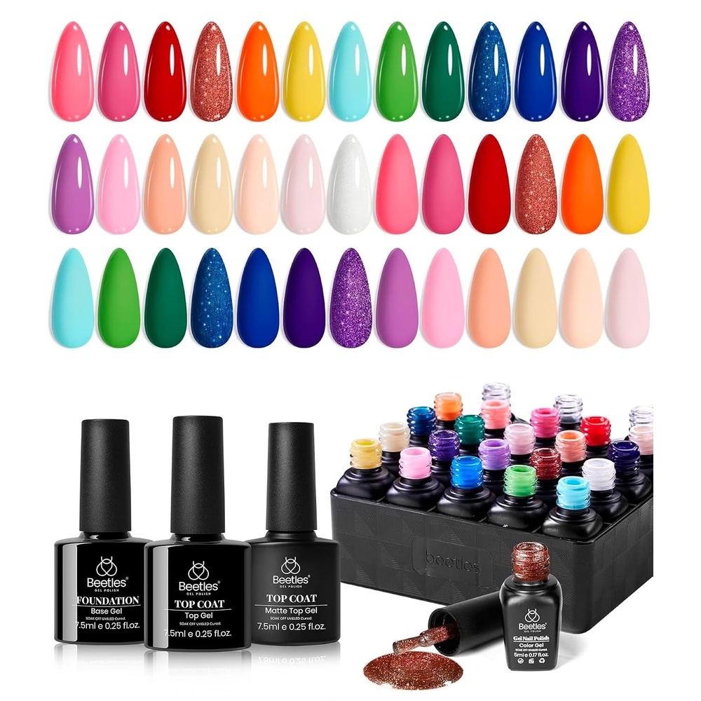image:imageBeetles Gel Nail Polish Set 44 PCS Brown Nude Burgundy Gel Polish Nails Fairytale Town Collection with 4Pcs Base Glitter Matte Glossy Top Coat Soak off Uv Gel DIY Manicure23Pcs Shoujo Manga