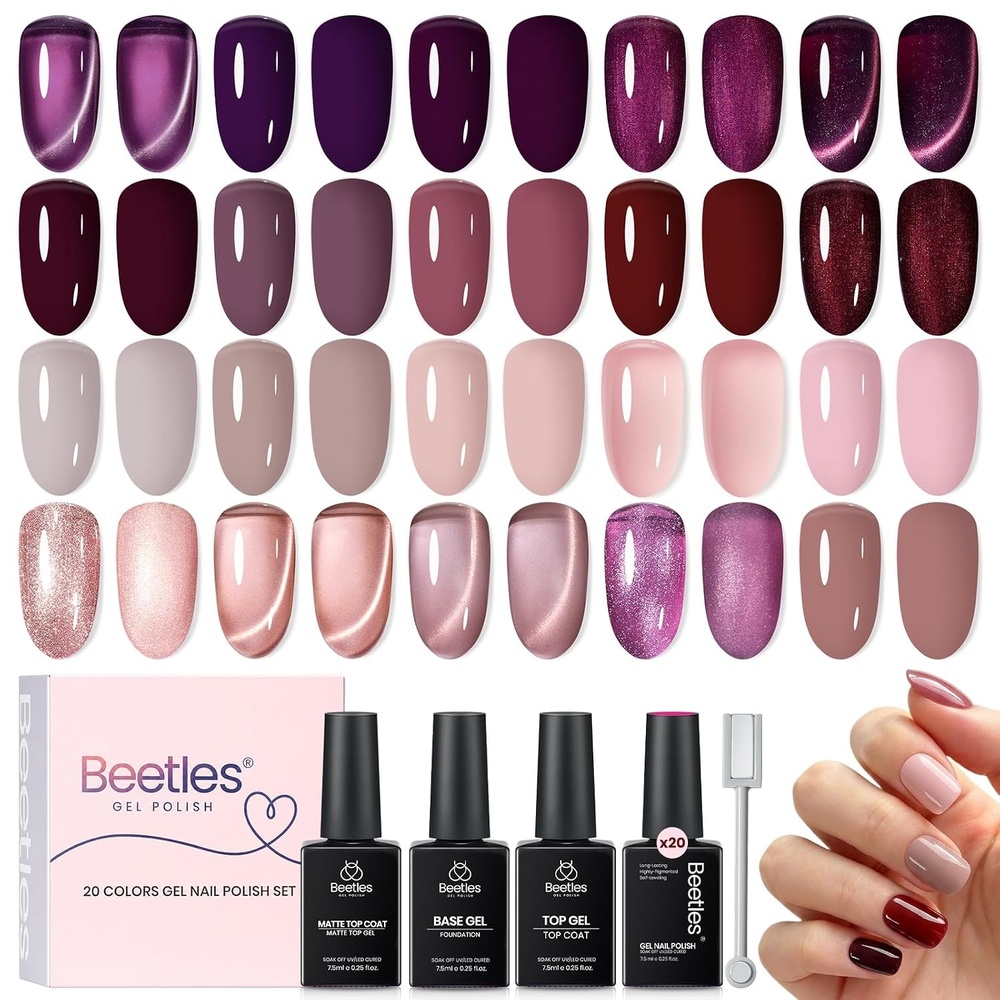 image:imageBeetles Gel Nail Polish Set 44 PCS Brown Nude Burgundy Gel Polish Nails Fairytale Town Collection with 4Pcs Base Glitter Matte Glossy Top Coat Soak off Uv Gel DIY ManicureSoire Queen