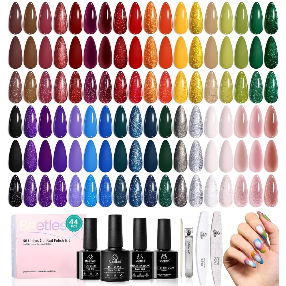 image:imageBeetles Gel Nail Polish Set 44 PCS Brown Nude Burgundy Gel Polish Nails Fairytale Town Collection with 4Pcs Base Glitter Matte Glossy Top Coat Soak off Uv Gel DIY Manicure0 Mystic Wonderland
