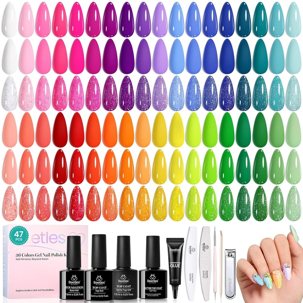 image:imageBeetles Gel Nail Polish Set 44 PCS Brown Nude Burgundy Gel Polish Nails Fairytale Town Collection with 4Pcs Base Glitter Matte Glossy Top Coat Soak off Uv Gel DIY ManicureColorful holidays