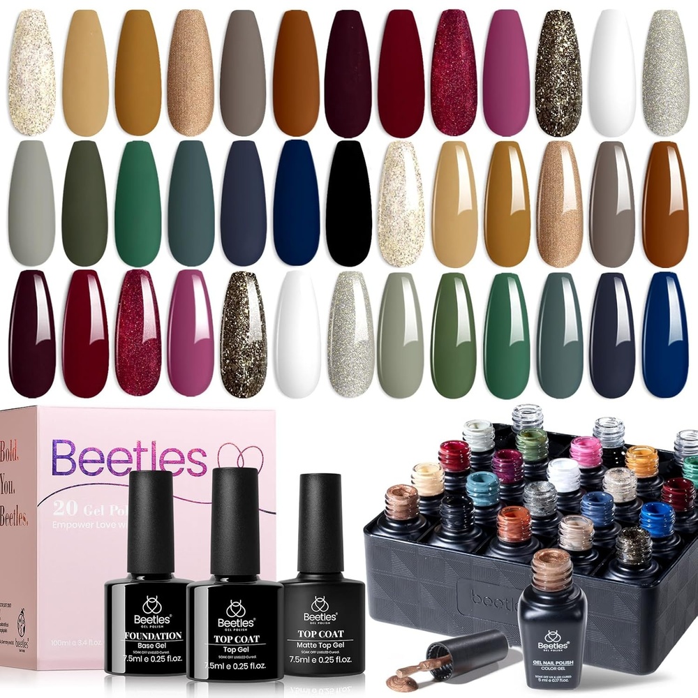 image:imageBeetles Gel Nail Polish Set 44 PCS Brown Nude Burgundy Gel Polish Nails Fairytale Town Collection with 4Pcs Base Glitter Matte Glossy Top Coat Soak off Uv Gel DIY Manicure00 Winter Sonata