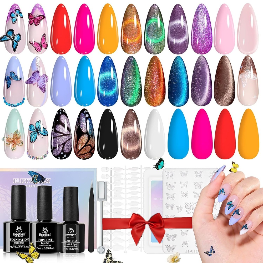 image:imageBeetles Gel Nail Polish Set 44 PCS Brown Nude Burgundy Gel Polish Nails Fairytale Town Collection with 4Pcs Base Glitter Matte Glossy Top Coat Soak off Uv Gel DIY ManicureFlutter By